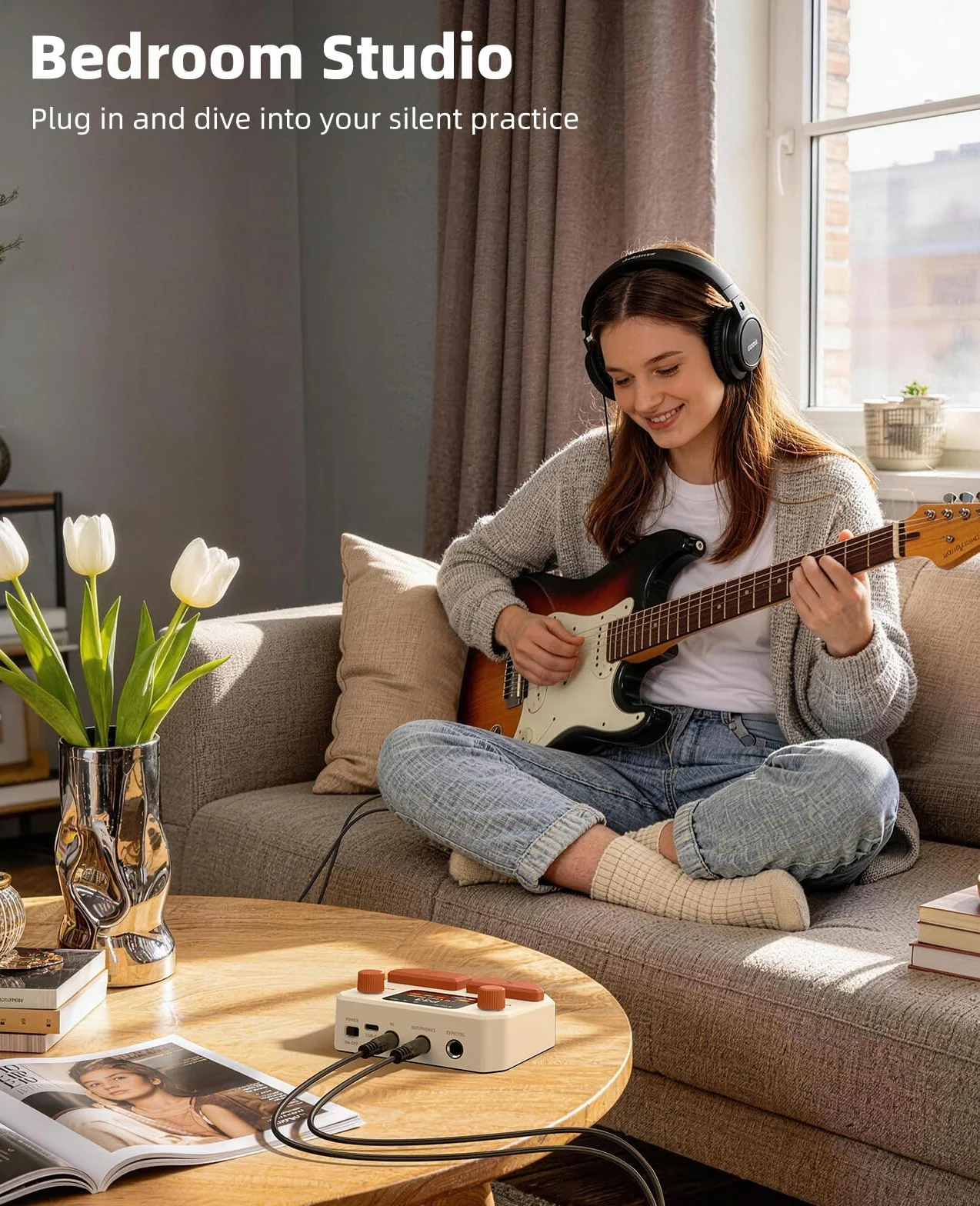 LEKATO Pedal Multiefectos para Guitarra Bajo Procesador de Múltiples Efectos 10 Módulos, 99 Presets, 30 Amp/Cab Procesador de Efectos, Interfaz de audio USB OTG y BT, pantalla LCD de 2", Blanco
