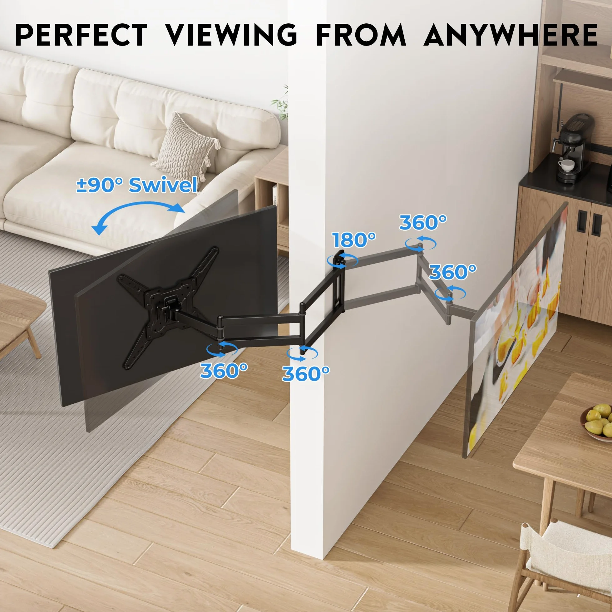 BONTEC Soporte TV Pared 26-65 Pulgadas, Brazo Extensible 950 mm, Inclinable Giratorio, Carga 35 kg, VESA 400x400 mm