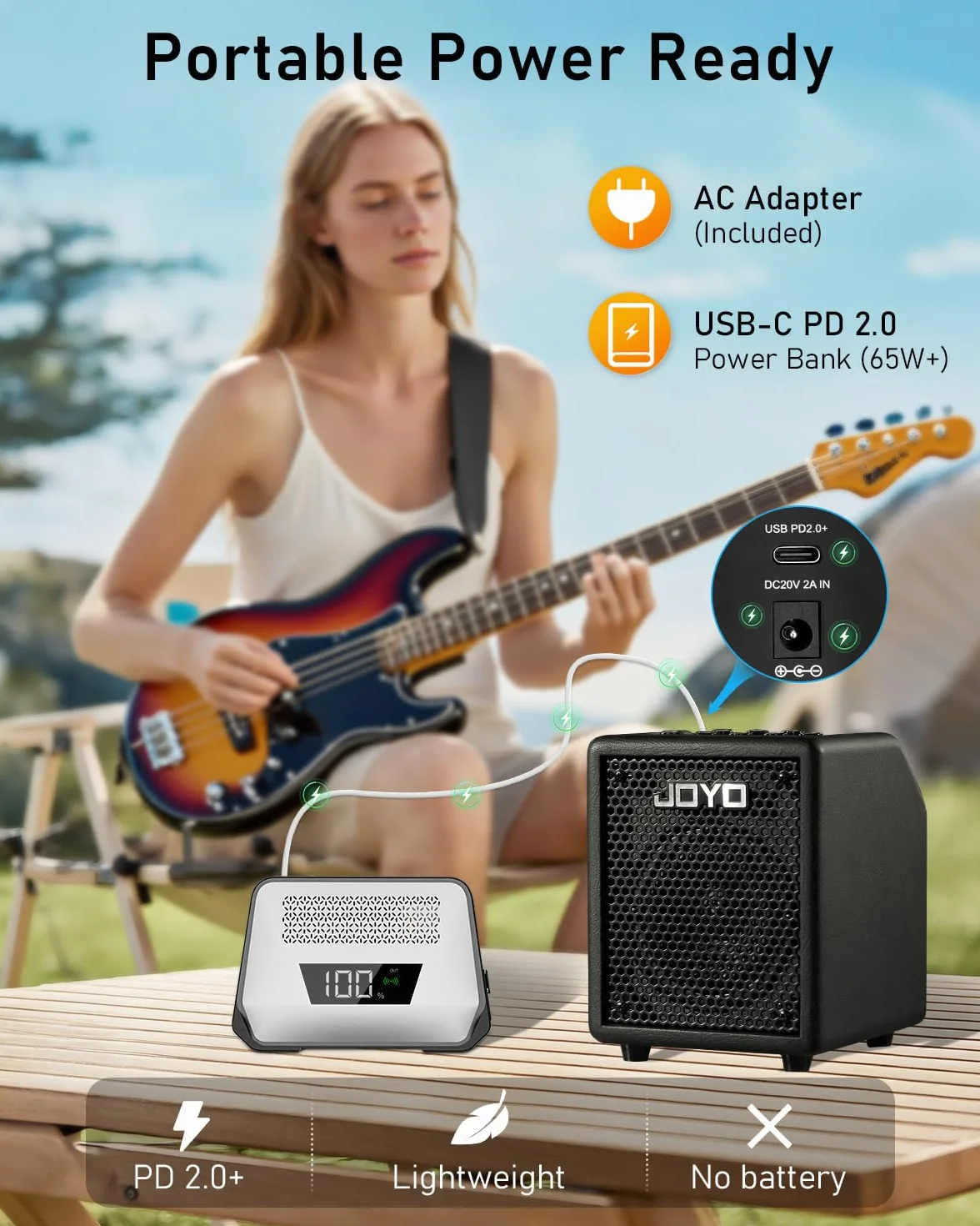 Joyo - Amplificador Combinado de bajo 30 W portátil – Altavoz de 4 Pulgadas, EQ 3 Bandas y compresor | Bluetooth 5.1 + grabación OTG, Salida de Auriculares para práctica Solo (Vibe Cube BA-30, Negro)