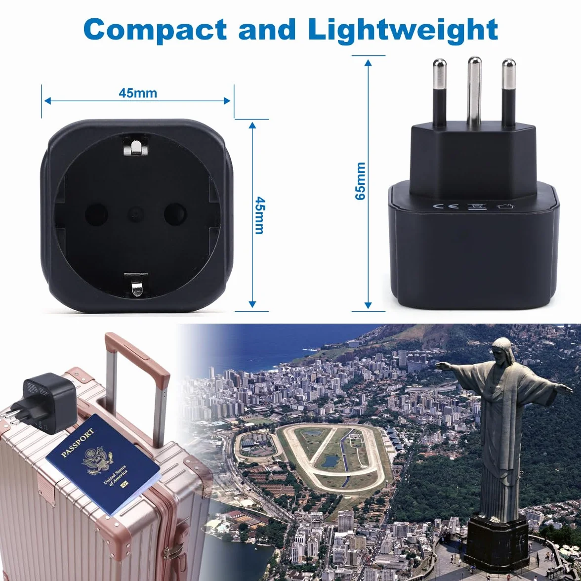 Adaptador de Enchufe de Europa a Brasil, Enchufe Schuko Europeo/Alemán/Francés/Español Tipo C/E/F Ajuste al Convertidor de Enchufe de Viaje de Enchufe Brasileño (1 Pieza)