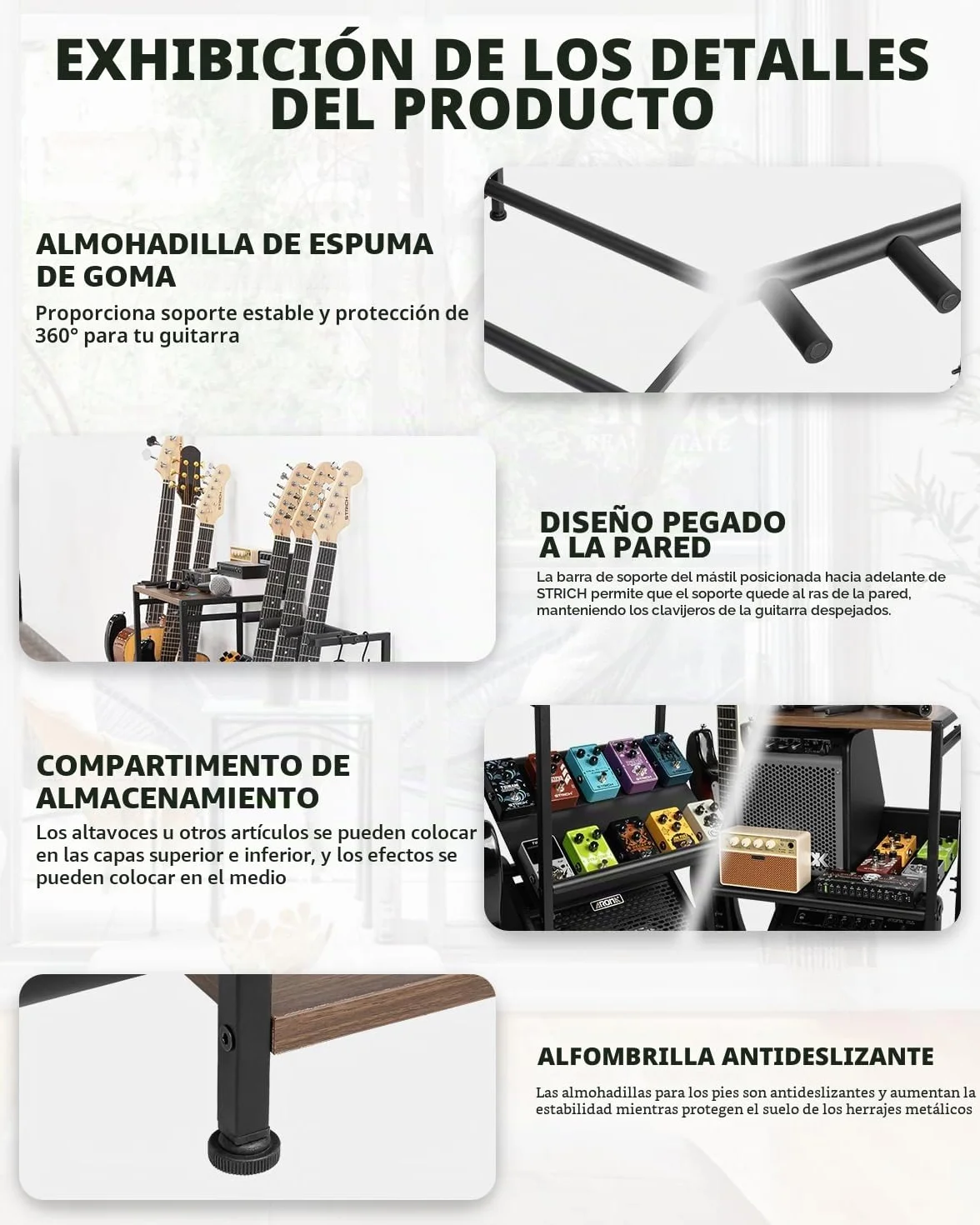 STRICH SMT-40 - Soporte para guitarra con organizador de pedales para guitarra acústica, eléctrica, bajo, accesorios de amplificador, soporte de exhibición de guitarra para estudio en casa, sala de