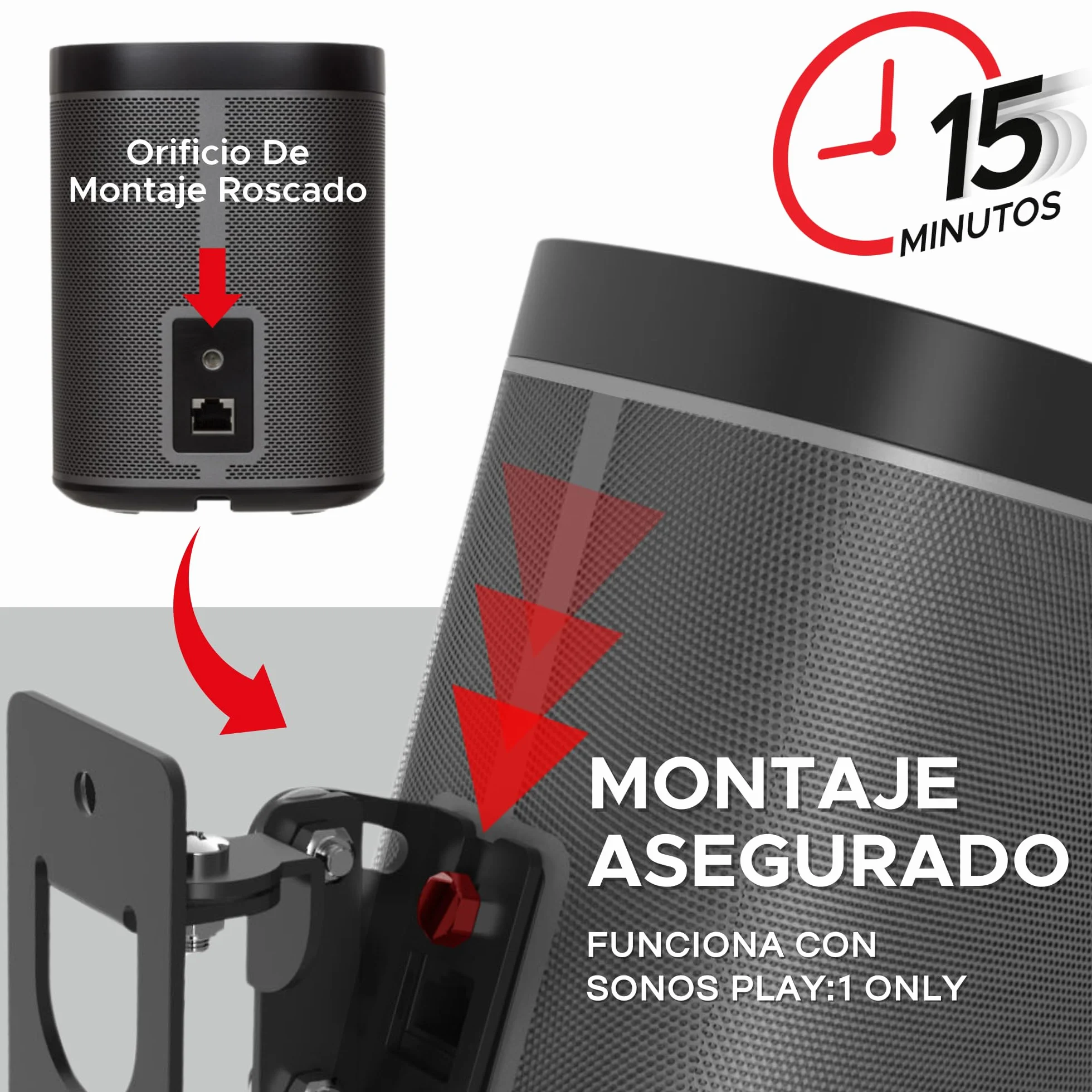 Soporte de Pared Sonos Play:1 Negro, Ajustable Giro e Inclinación