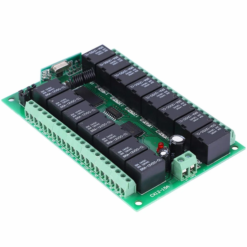 Transmisor de Interruptor de Control Remoto inalámbrico DC 12V Relé de 15 Canales con Placa receptora Autobloqueo/Enclavamiento/Jog
