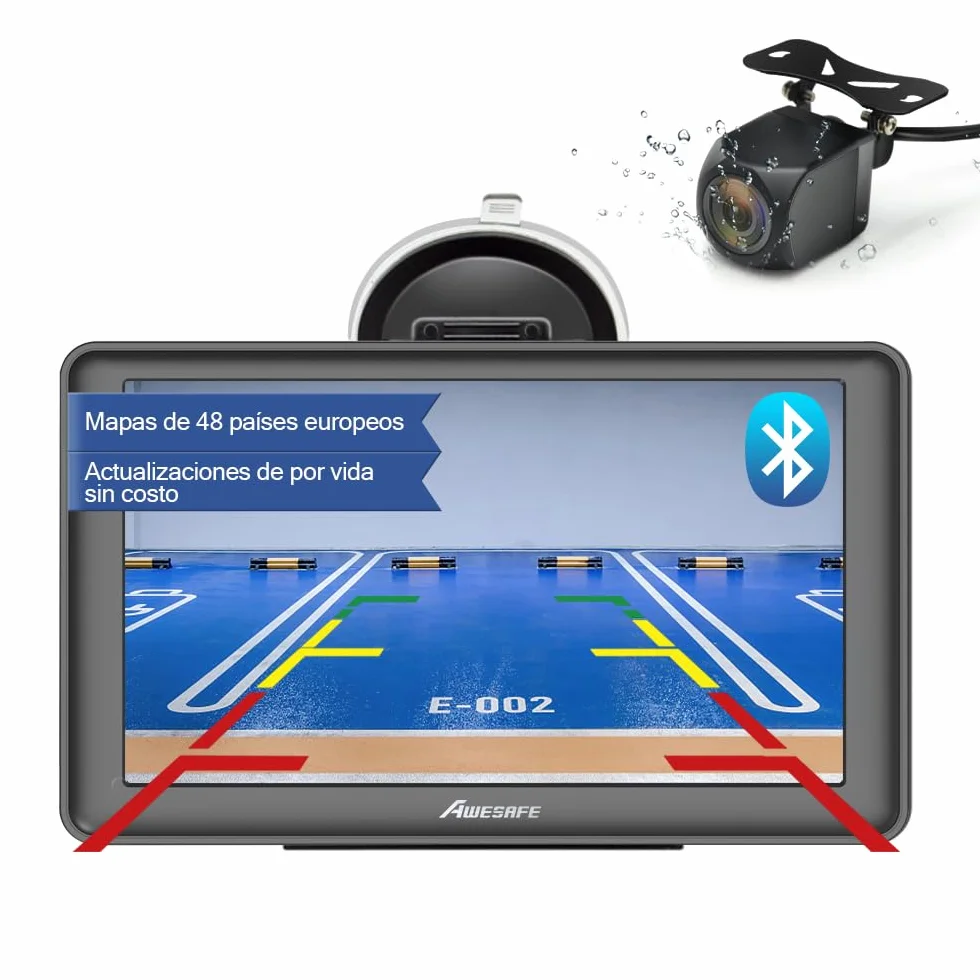 AWESAFE 7'' GPS Navigator Off Road con Cámara Trasera y Bluetooth, Mapas Europeos 48 Países