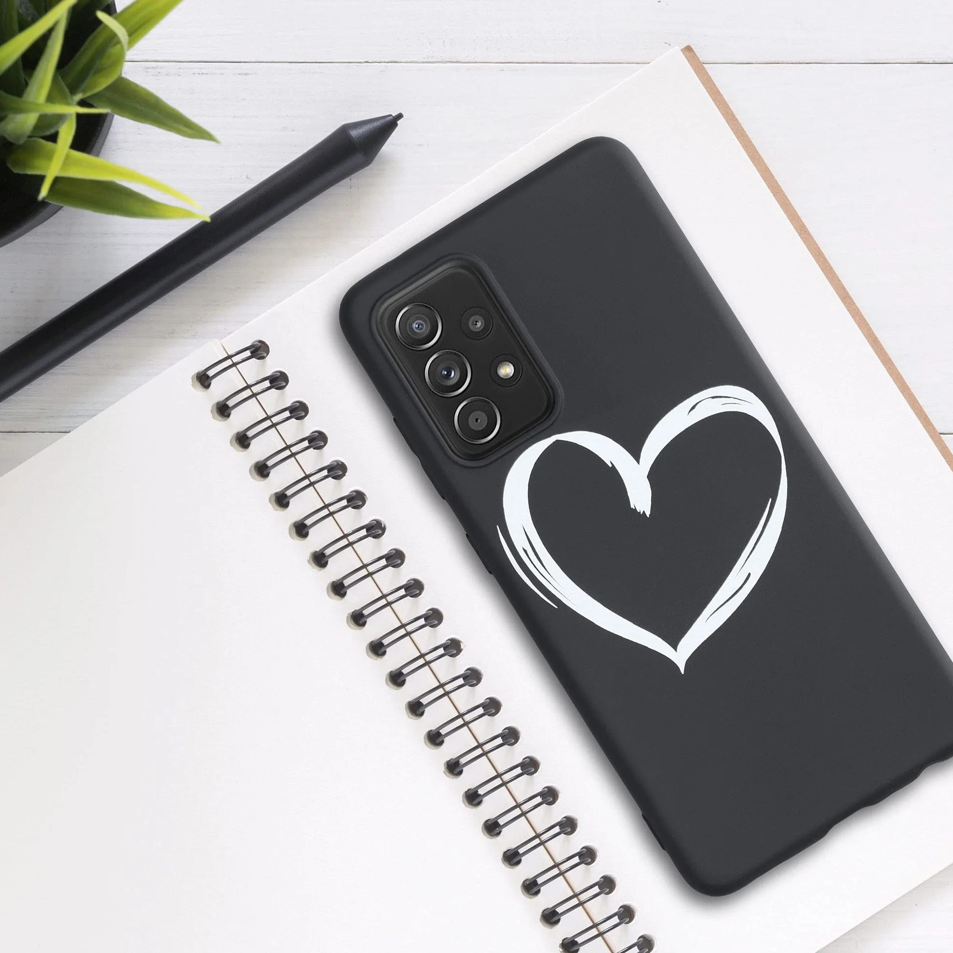 kwmobile Carcasa Compatible con Samsung Galaxy A52, A52 5G, A52s 5G - Funda TPU - Dibujo Corazón Blanco/Negro