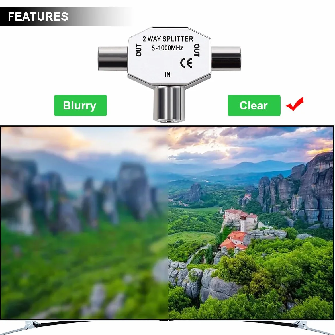 2 Piezas Divisor de TV Divisor de Antena de TV de 2 Vías Conector Coaxial Divisor de Antena de Señal Digital Coaxial con Conector de TV Macho/Hembra Enchufe Hembra a Hembra/Macho a Macho