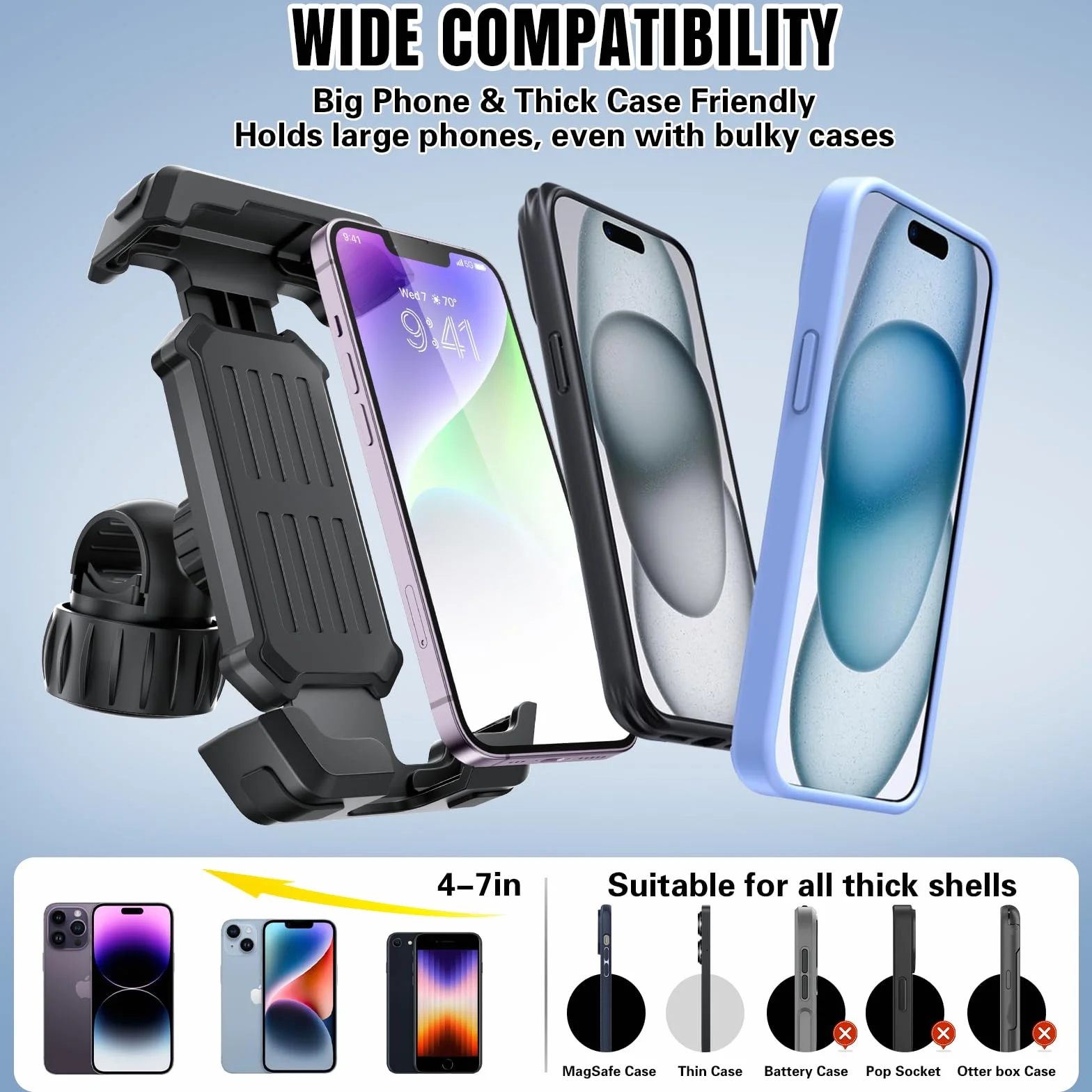 Soporte Móvil Bicicleta, Soporte Movil Moto con Protección de Silicona, 360° Rotación, Universal Soporte Manillar,Soporte Móvil Bicicleta Compatible con iPhone, Samsung 4,7-7" Smartphone