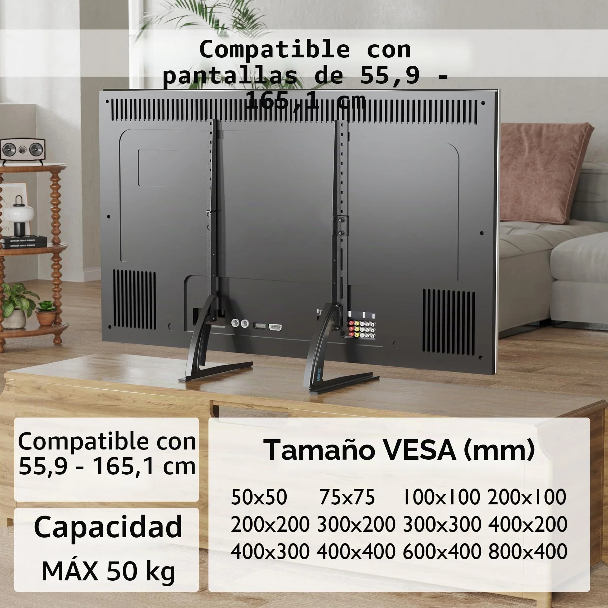 BONTEC Soporte TV Universal Pie 22-65 Pulgadas LED LCD Plasma Curva Ajustable 3 Niveles Altura 50 kg VESA 800x400 mm