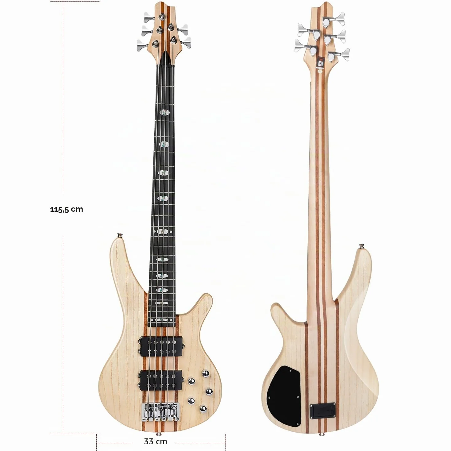 Bajo eléctrico 5 cuerdas de tamaño completo P bass kit para principiantes negro con bolsa de concierto, correa de guitarra y cable de guitarra (5s)