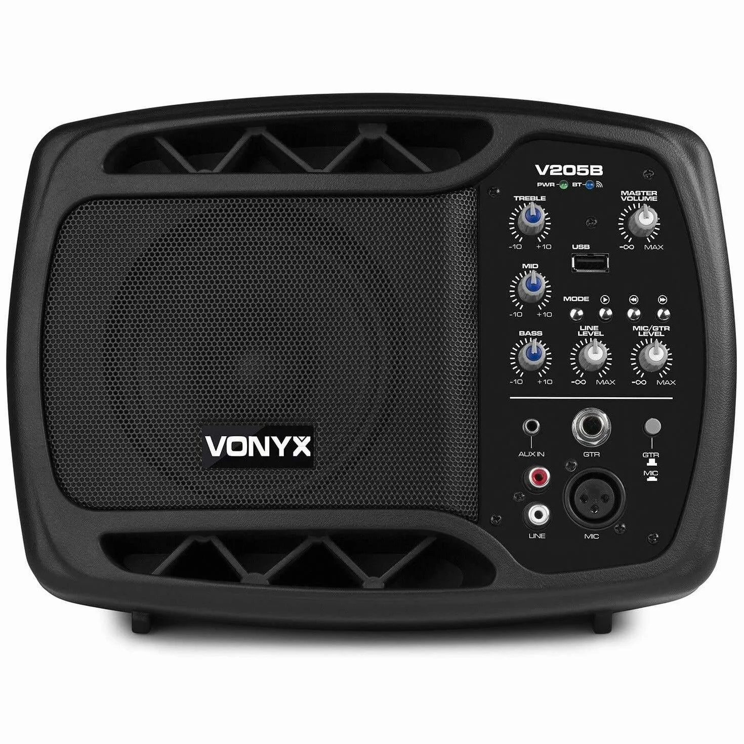 Vonyx V205B Monitor de Escenario - Altavoz Activo de 5 ", conexión inalámbrica Bluetooth, Puerto USB, Entrada de micrófono/Guitarra, Compacto y Ligero, Apto para Montaje en Soporte