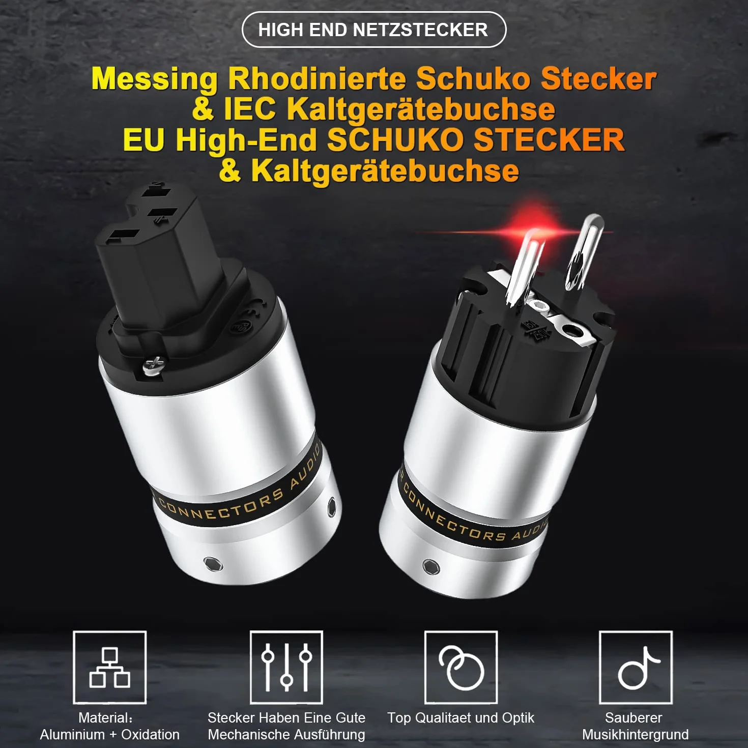 Tertullus 1 par conectores Schuko chapados en rodio acoplamiento IEC diámetro 18 mm