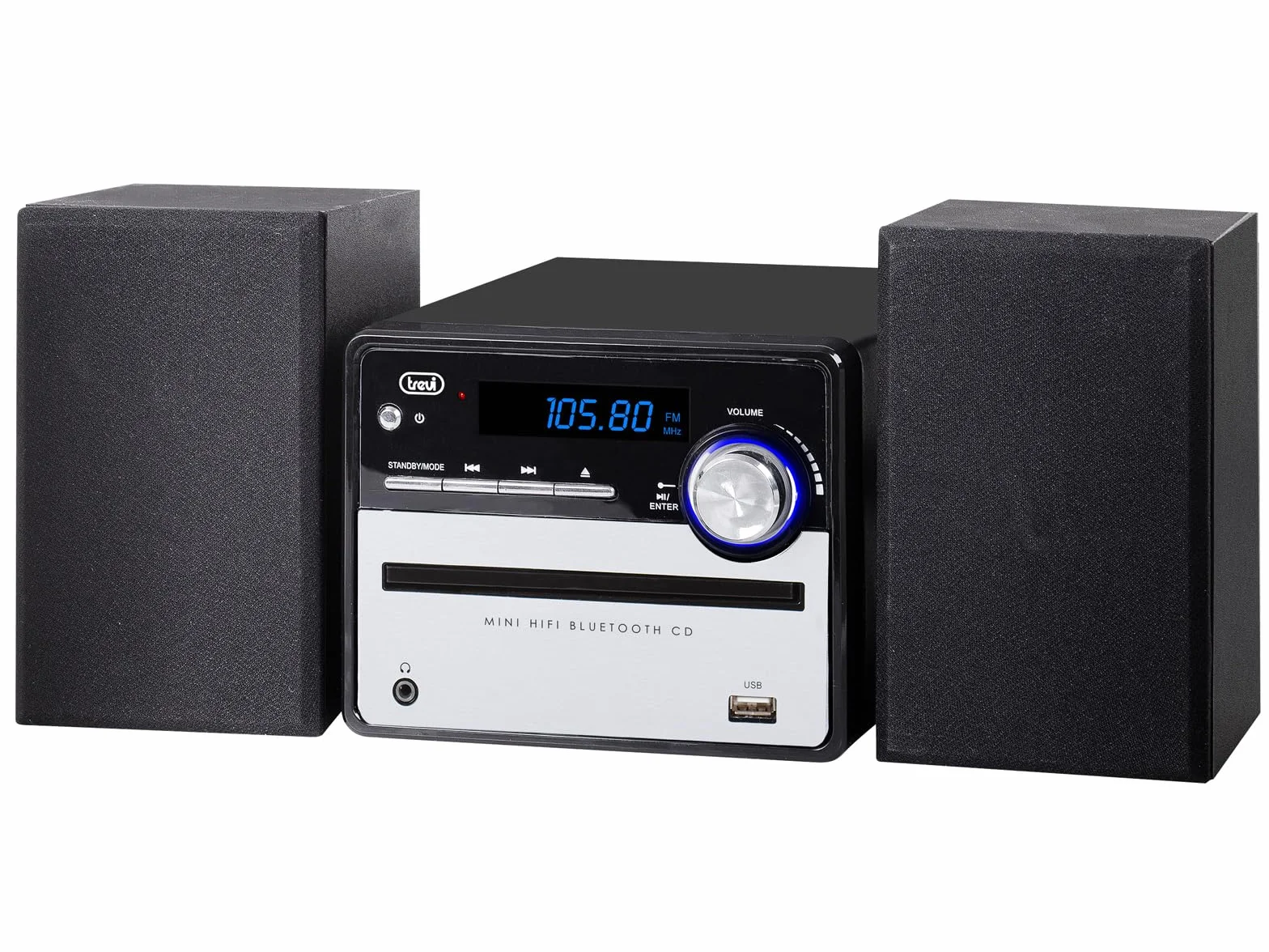 Trevi HCX 10F6, estéreo Hi Fi, Sistema estéreo para casa, sintonizador de Radio Digital, 30 emisoras FM memorizables, Reproductor de CD y MP3, Pantalla LCD, Reproductor USB MP3, Entrada AUX-IN, Mando