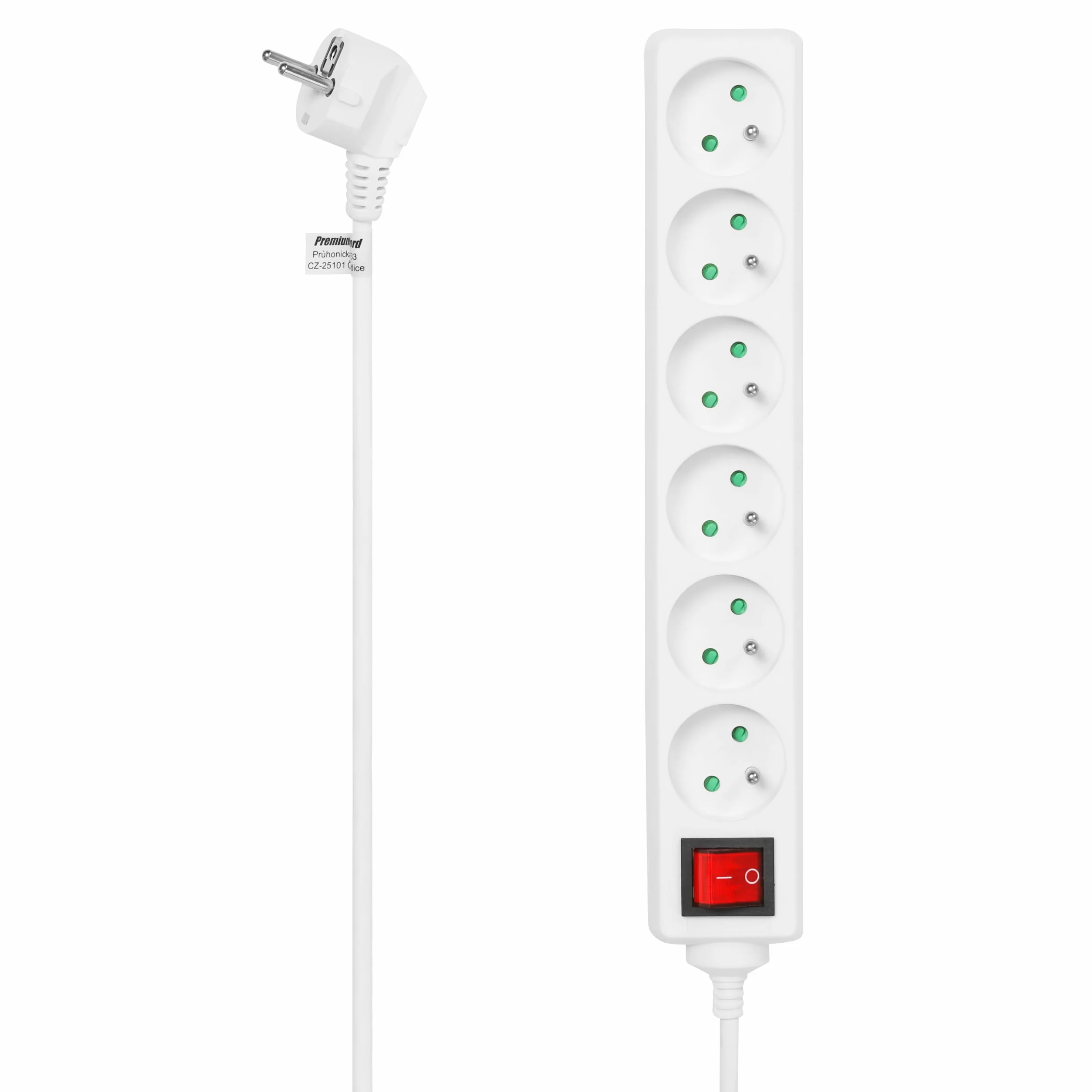 PremiumCord Regleta 230V 6 Tomas Francesas Giradas 45° Seguridad Infantil Interruptor 10m