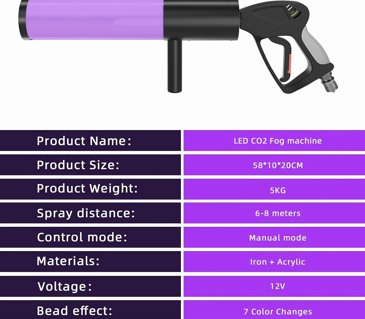 Pistola de humo CO2, máquina de humo para noche, 6 LED RGB Beads, para bar, noche, espectáculo musical, Halloween, Navidad