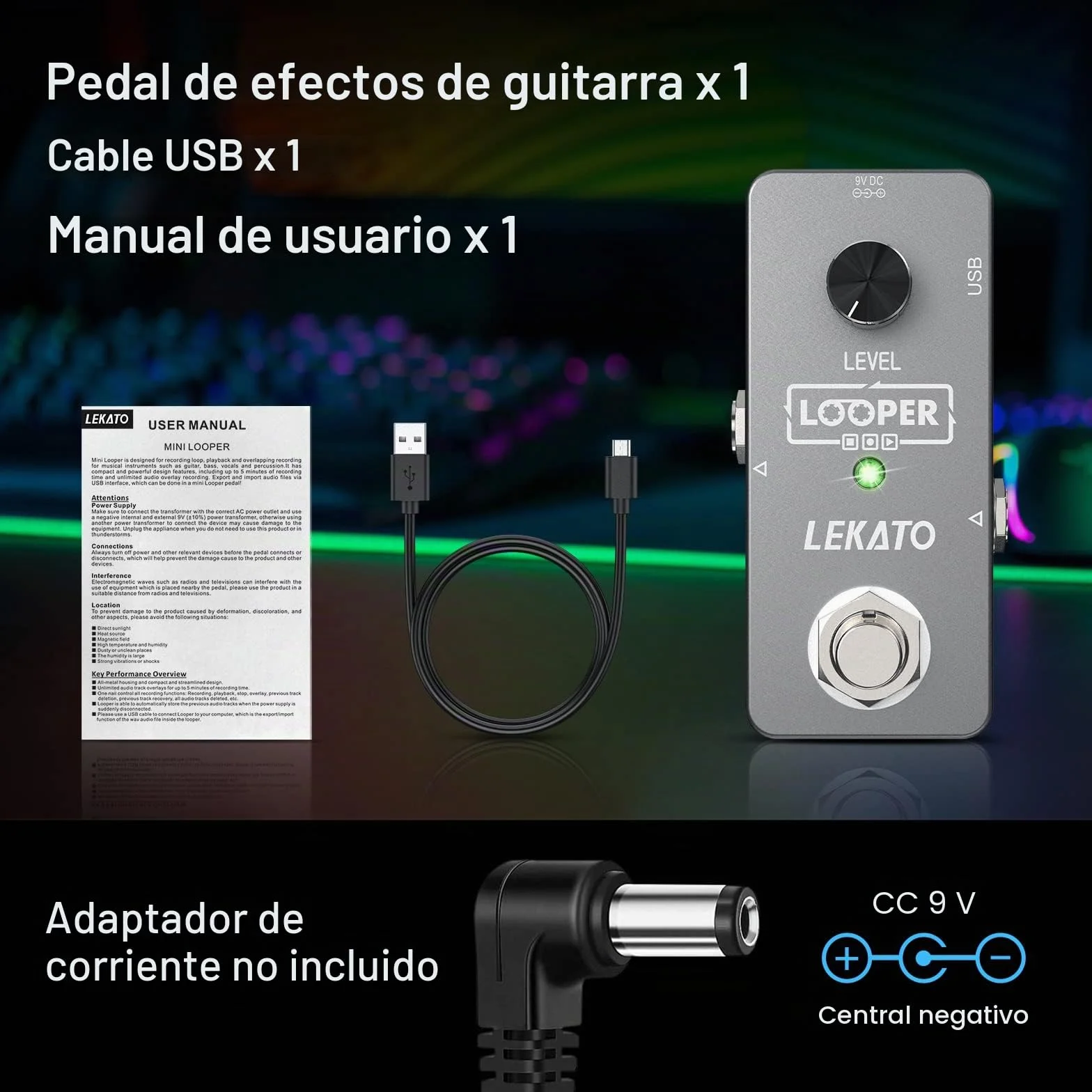 LEKATO Pedal de efectos Looper para guitarra, bajo y teclado, 5 minutos, grabación ilimitada de overdub