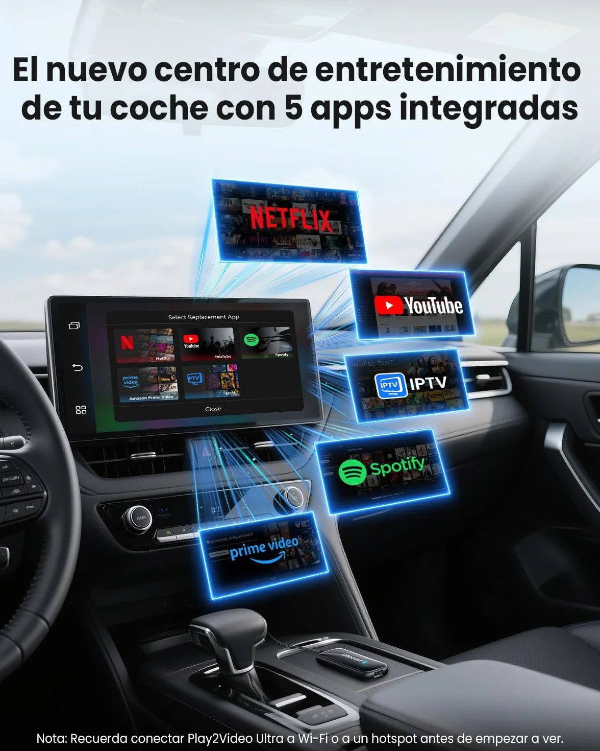 OTTOCAST Play2Video Ultra, 3 en 1 Caja AI para Netflix/Youtube/Prime Video, Adaptador CarPlay inalámbrico y Android Auto con USB, Wi-Fi Dual Band, Bluetooth 5.4, Baja Latencia, 4GB+32GB, Plug & Play