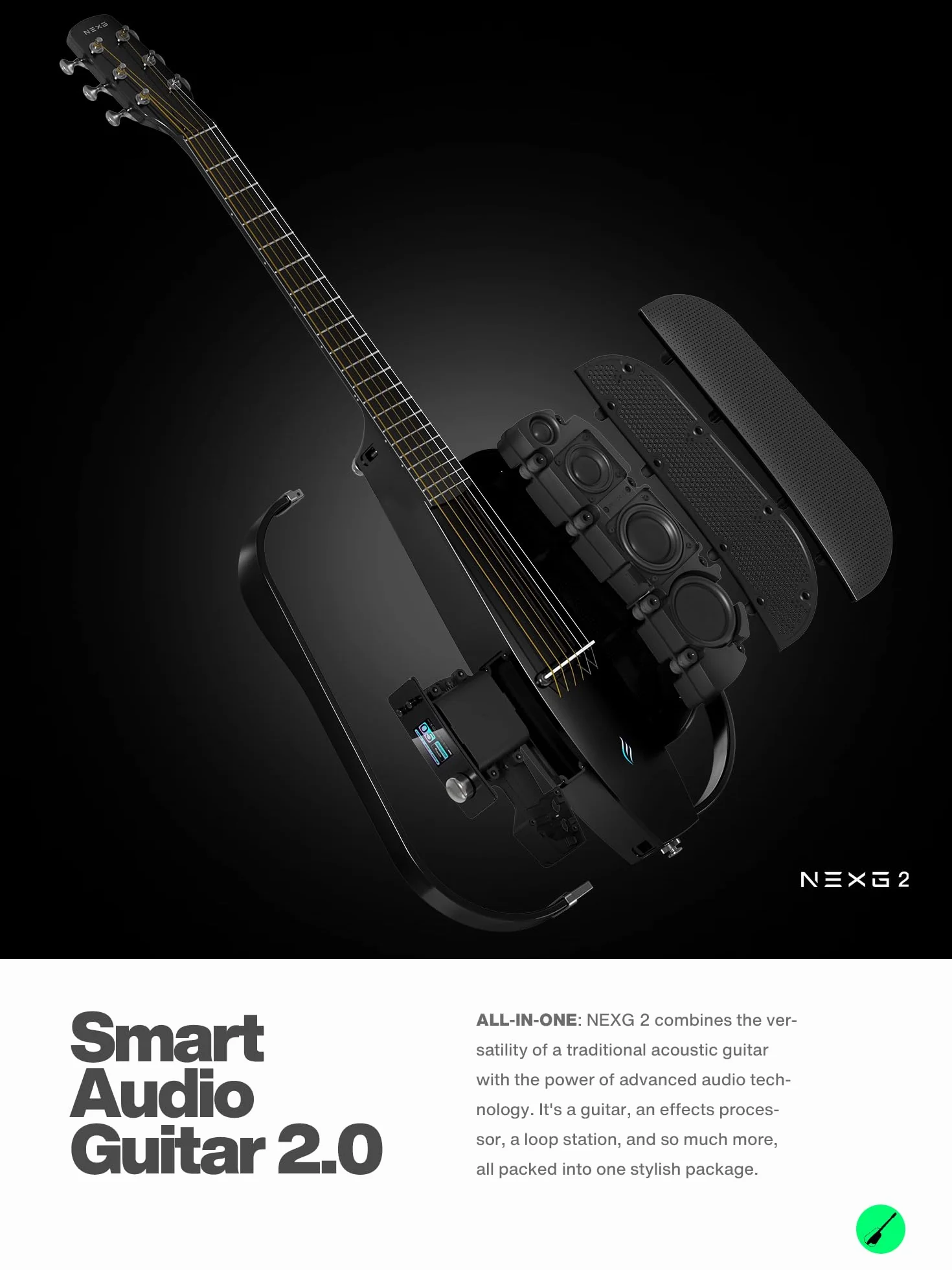 Enya NEXG2 Guitarra Eléctrica Acústica - Guitarra Pro de Fibra de Carbono Negra 38 Pulgadas para Niño Adulto con Altavoz Inalámbrico 80 W Micrófono Auriculares Hi-Fi Pedal Cargador y Funda