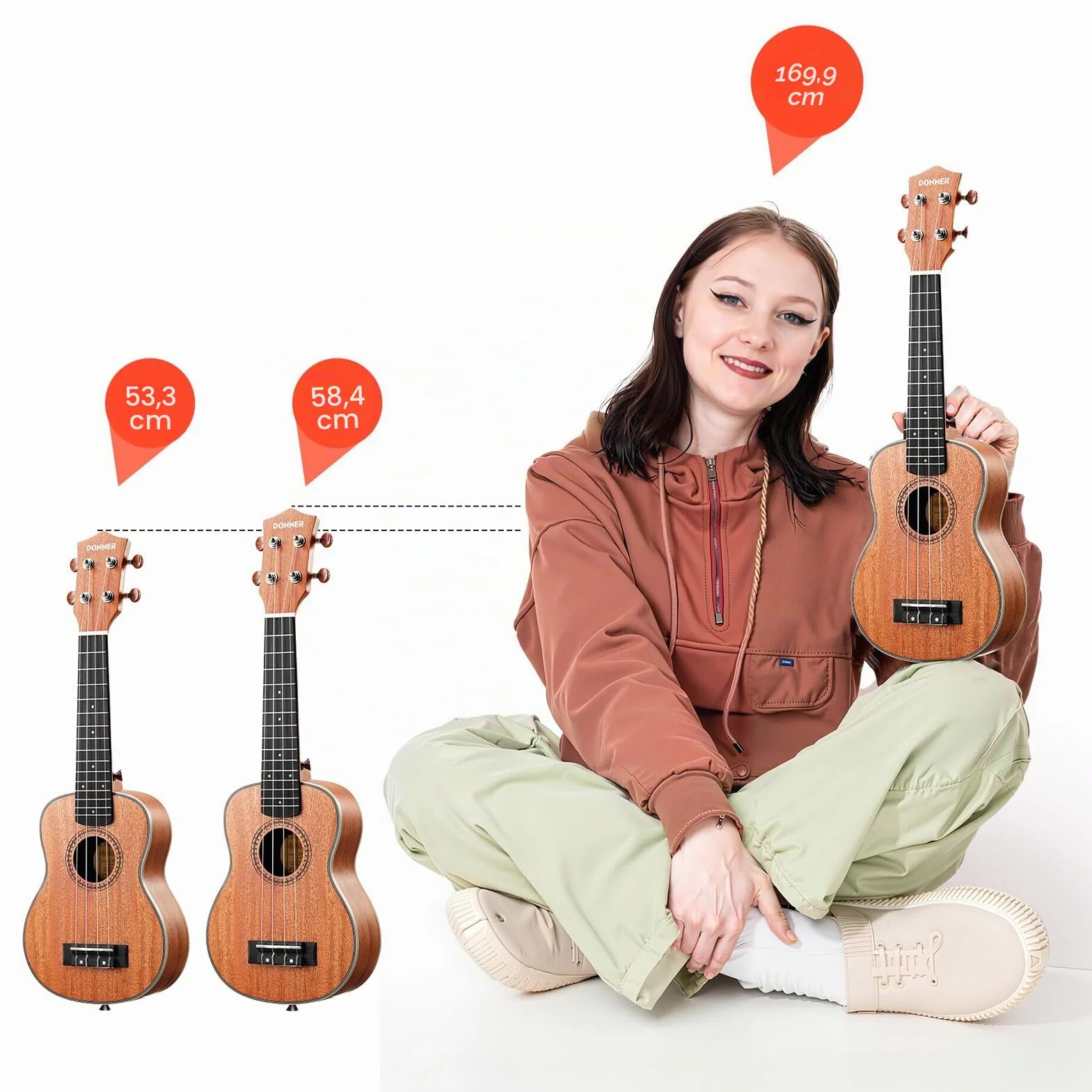 Donner Ukelele Concierto 23 Pulgadas para Adultos Niños Principiante Ukelele Madera Caoba Kit y Cuerda Nylon, Online Lección DUC-200