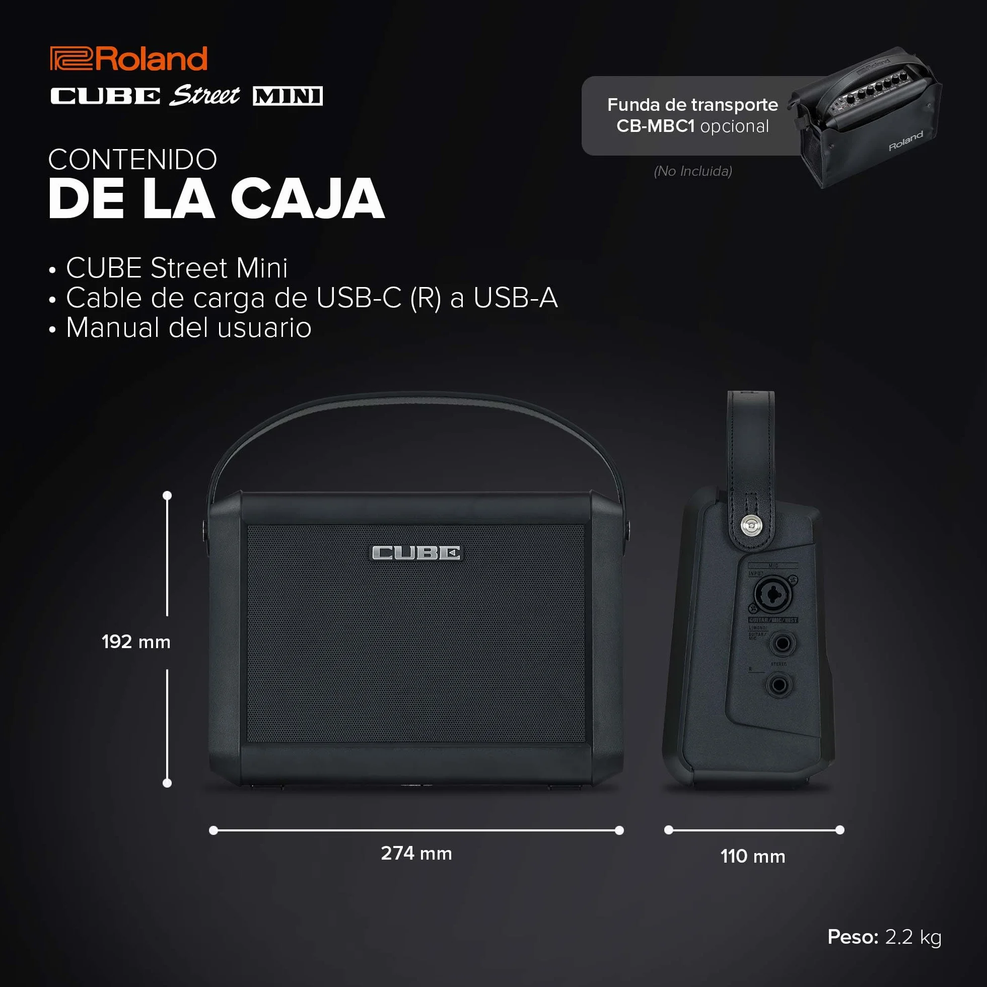 Roland Cube Street Mini | Amplificador ultracompacto | Sonido excepcional | Ideal para pequeños Eventos | Admite micros, Instrumentos y más | hasta 7 Horas de autonomía | Efectos Integrados