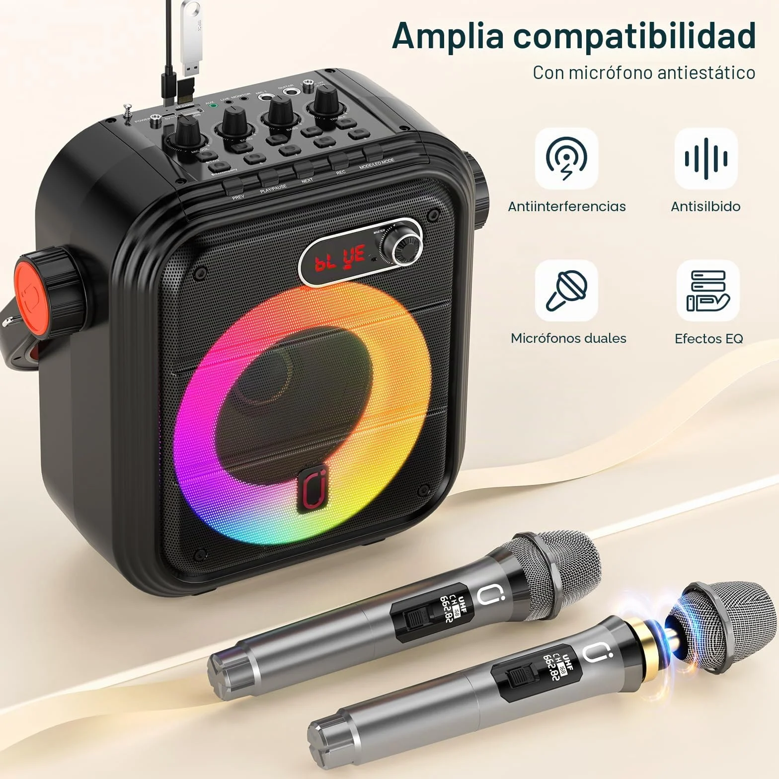 JYX Karaoke con 2 Microfonos Inalambricos, Altavoz Karaoke Profesional Completo con Luces de Fiesta, Portátil Karaoke con PA Sistema Soporta TWS/AUX/FM/USB/Tarjeta TF/Rec