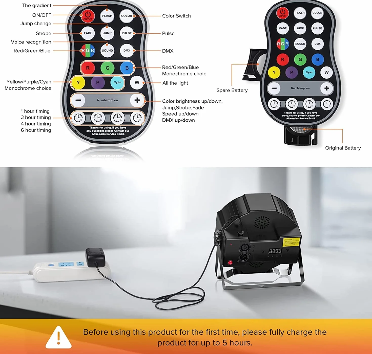U`King 4PCS Par LED Recargable con Bolsa, RGB 36 LED Focos Luces Escenario con Control Remoto y Función de Temporización, 7 Modos de Iluminación de Escenario y Control DMX para DJ Discoteca Party