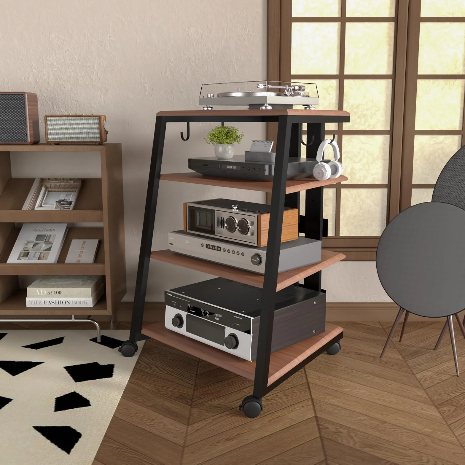 AIMEZO Mueble HiFi Estanteria HiFi para Equipo de Música con Soporte para Micrófono, Soporte Tocadiscos de Vinilo, Estantería HiFi para Sistemas de Audio, Marrón