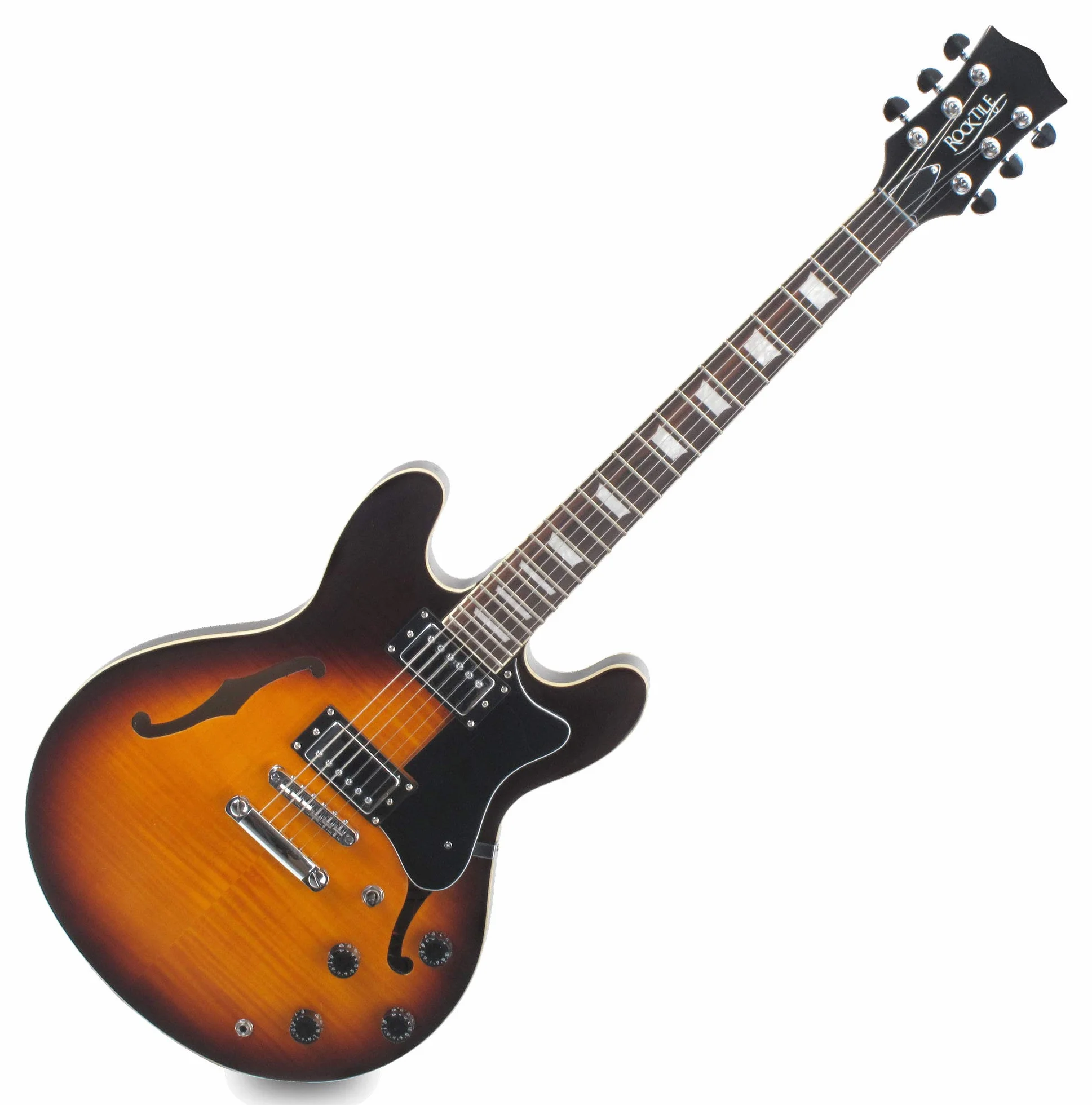 Rocktile Pro HB100-SB Guitarra Eléctrica (Cuerpo semi-resonante/hollowbody, 2 Humbucker, Diapasón de palisandro, Mástil de arce, Escala: 65 cm, Ancho de cejuela: 43 mm) Sunburst