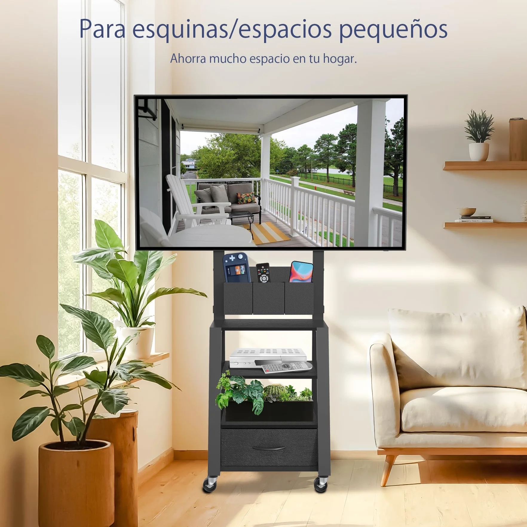 Carrito para TV con soporte móvil, ajustable 23-60", 72kg, VESA 400x400mm, negro