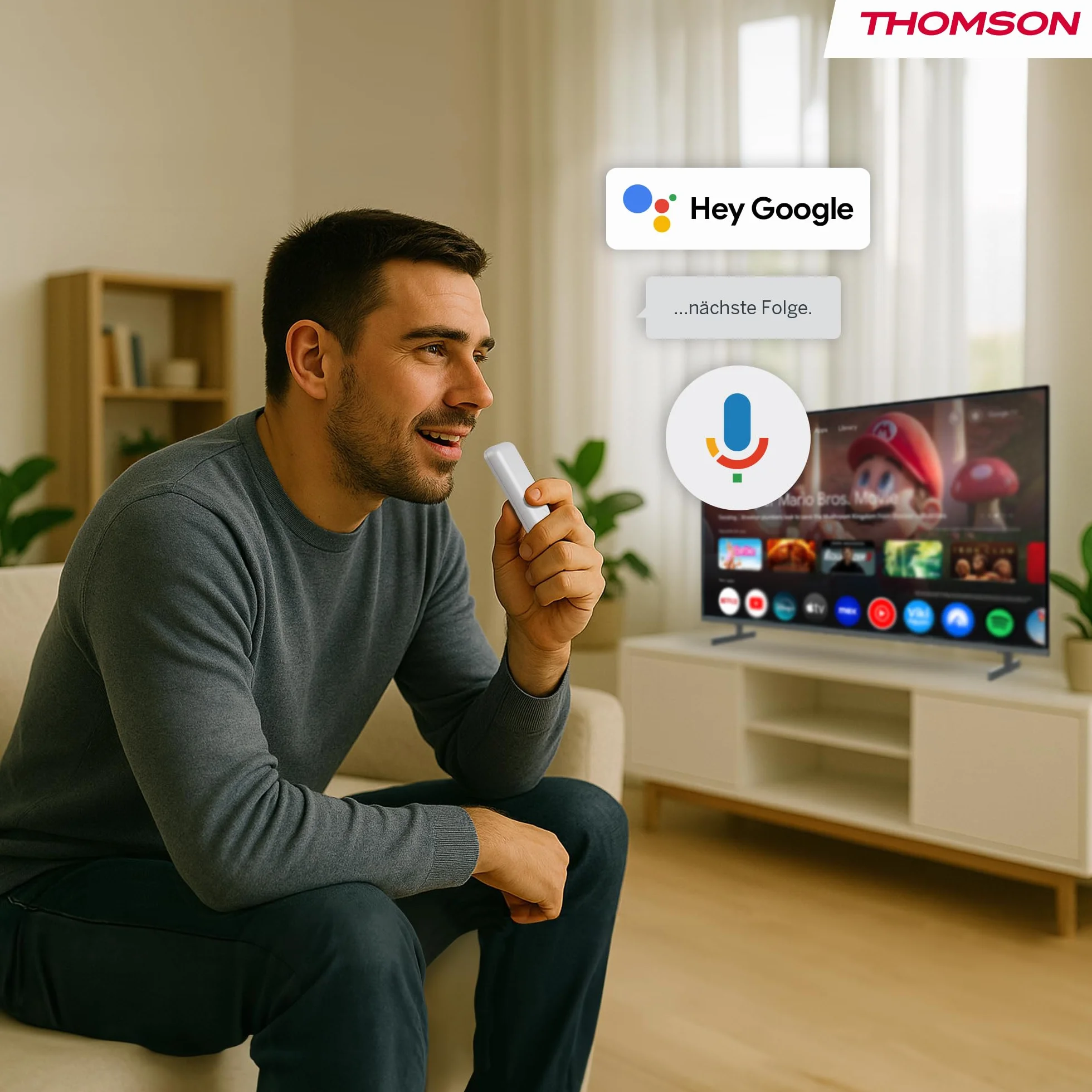 Thomson Go Cast 152 Dongle de Streaming, 4K UHD Google TV, Control por Voz, Google Cast, Dolby Atmos, Dolby Digital+, HDR10, Portátil, 2 GB RAM, 32 GB Memoria – Blanco