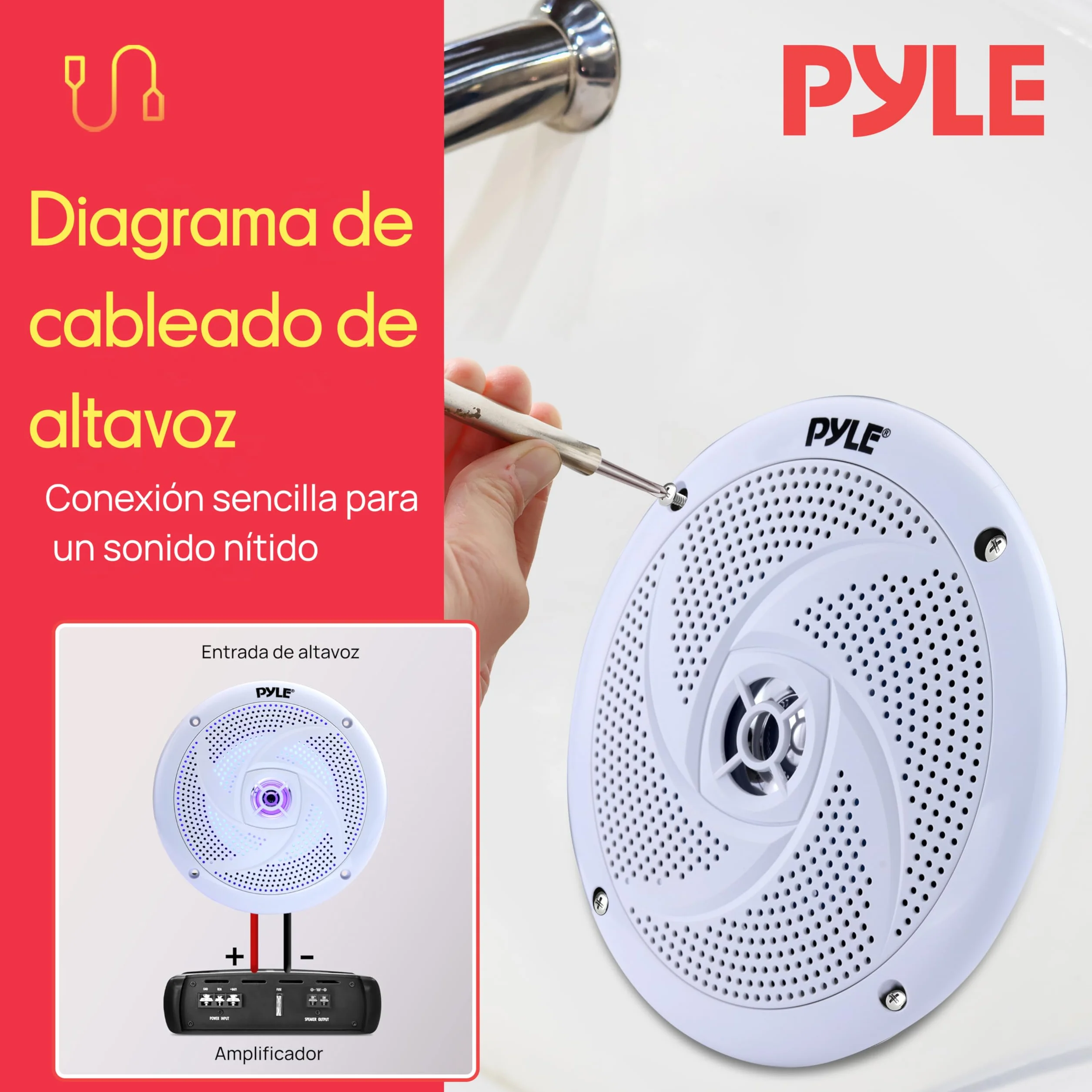 Pyle Altavoces Marinos, 4”, Resistente al Agua y a la Intemperie, Exteriores, 100V