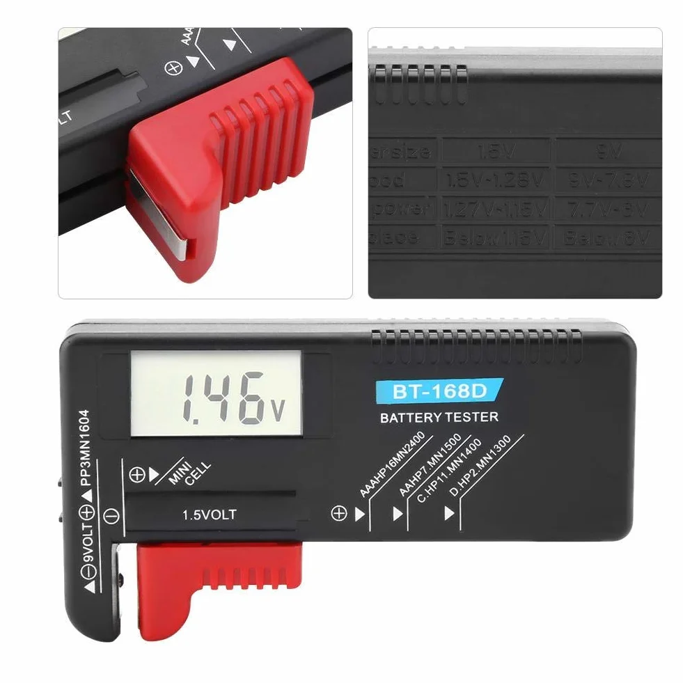 GTIWUNG Probador De Pilas Digital con Pantalla LCD, Probador Testador Universal Comprobador de Pilas Baterias Digital Medidor Voltaje Pilas AAA C D 9V 1.5V + 10Pcs Caja Almacenaje Pilas aa y aaa