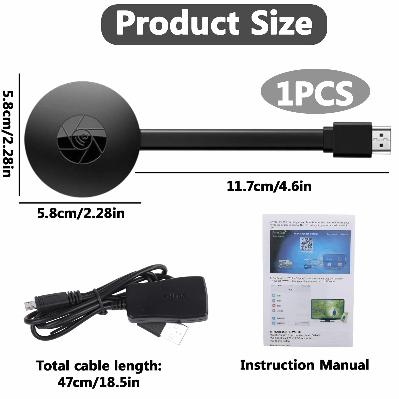 Bezprzewodowy adapter HDMI 1080P Bluetooth Stick do Chromecast/Miracast/Airplay/iOS/Android/Mac/Windows/PC TV