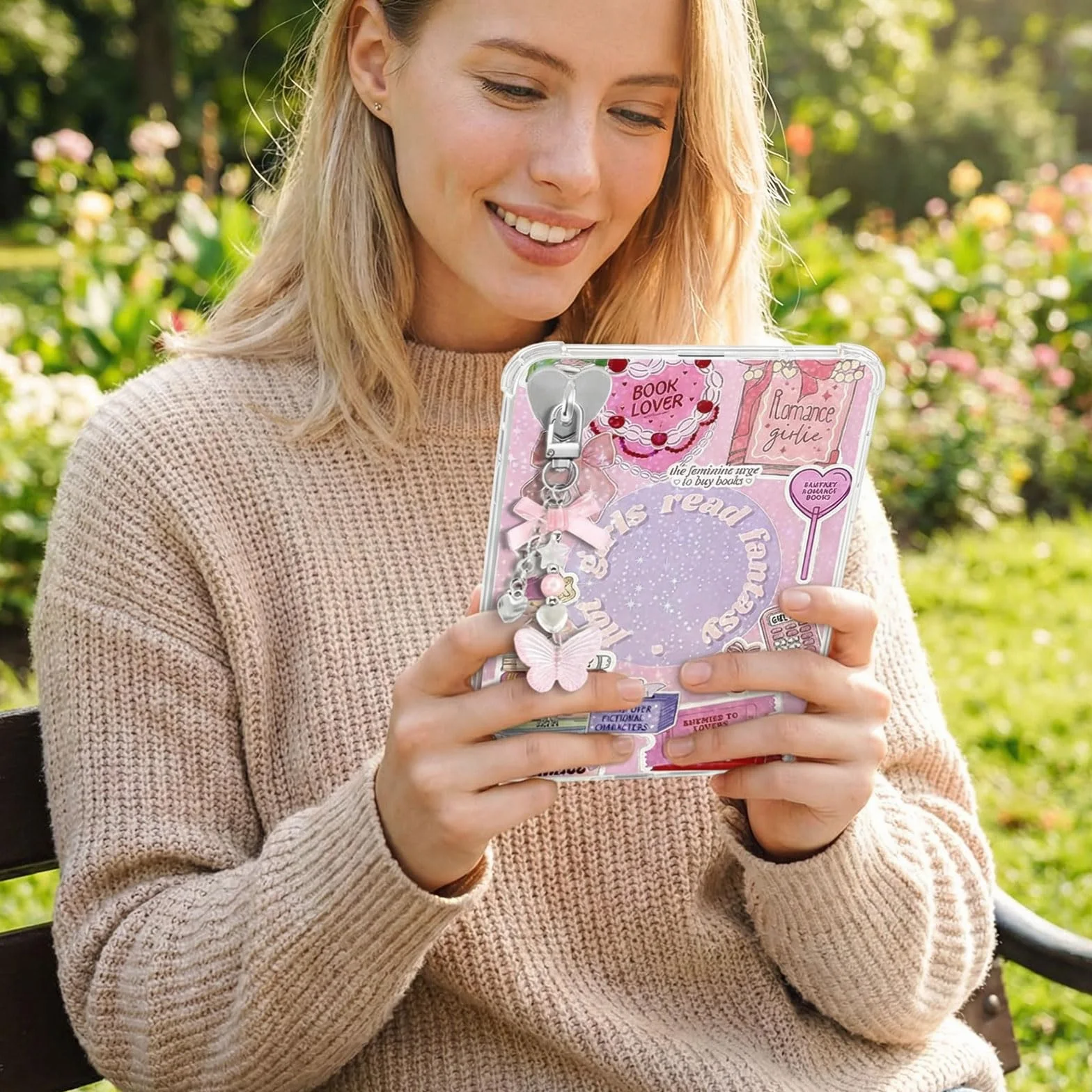 6Pcs Inserciones para Kindle Paperwhite, Set Accesorios E-Reader con 2 Pulseras, Funda Transparente Decoración DIY, Rosa