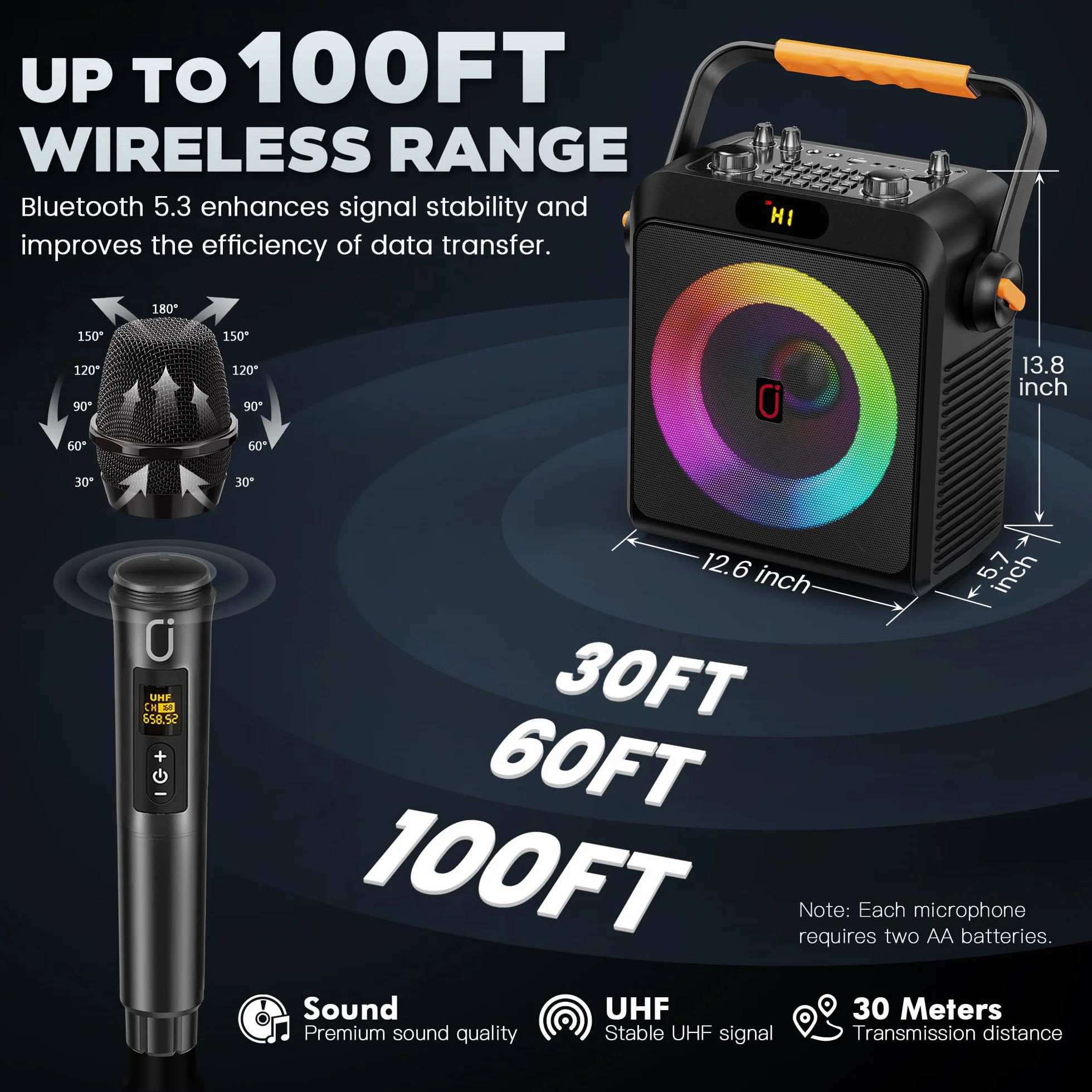 JYX Karaoke con 2 micrófonos, Altavoz Karaoke Bluetooth y Luces de DJ para Adultos y niños, PA Sistema con micrófono Karaoke Profesional portátil para Fiestas en casa, al Aire Libre