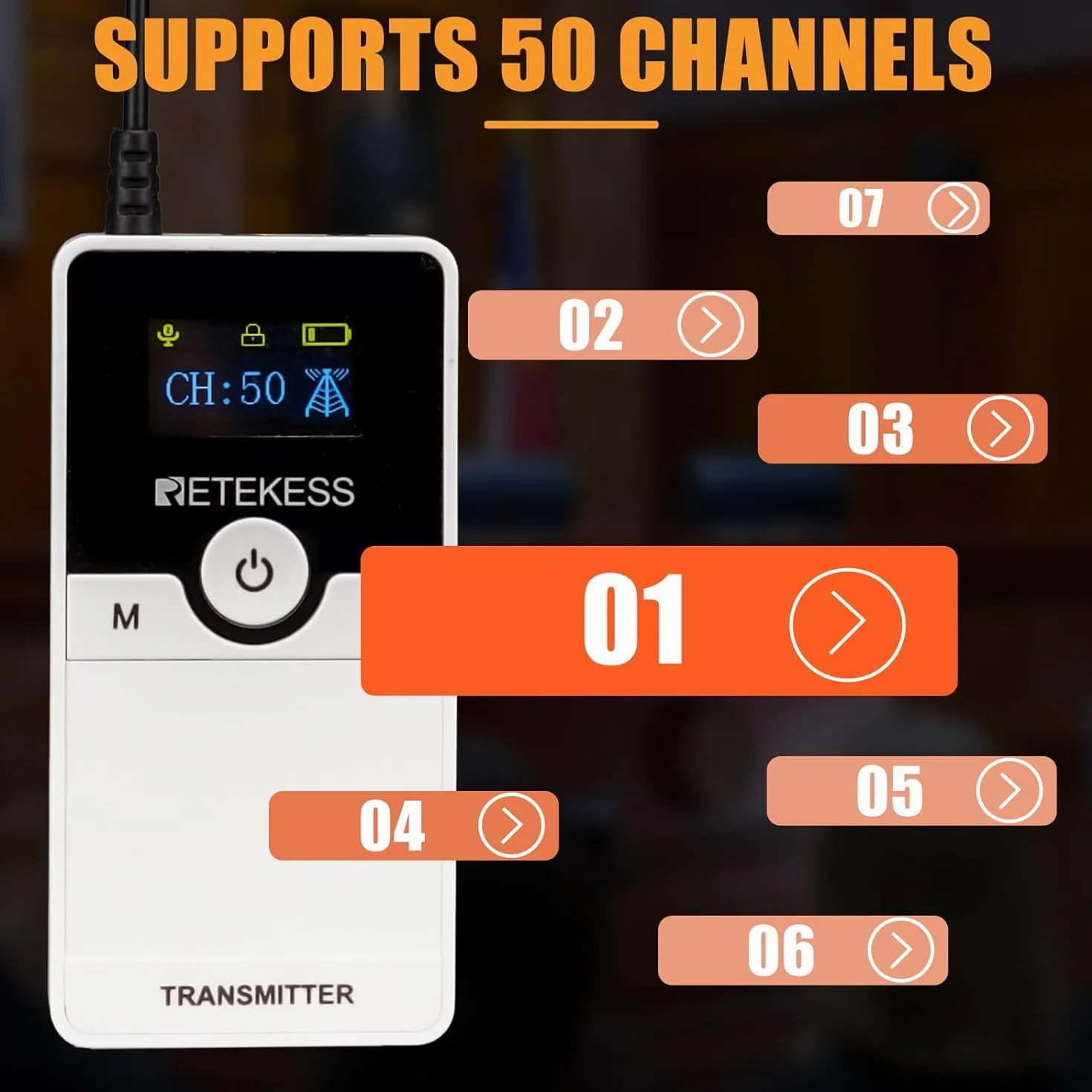 Retekess TT116 Sistema Inalámbrico de Guía Turística, Tour Guide System, 200m, Reducción de Ruido, Sistema de Traducción de la Iglesia para Turismo, Fábricas (2 Transmisores y 48 Receptores, 1 Carga)