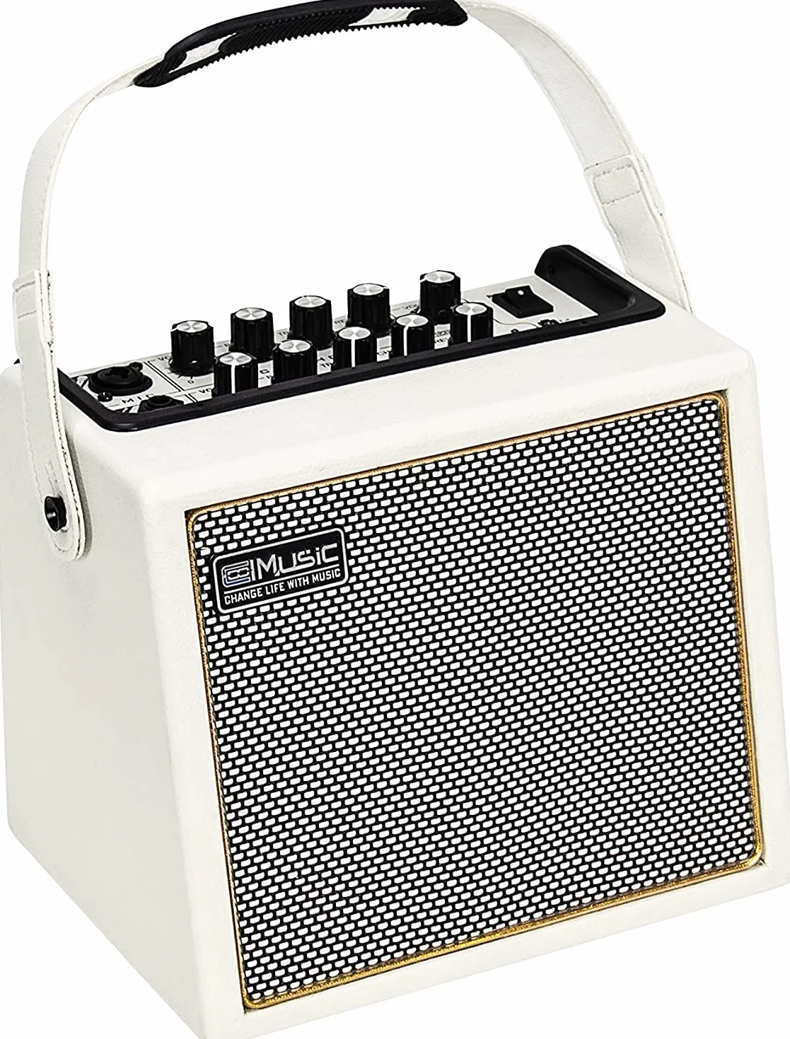 Coolmusic 30W Amplificador de guitarra acústica portátil con entrada de micrófono, Bluetooth integrado, rendimiento de batería recargable de hasta 8 horas(blanco)