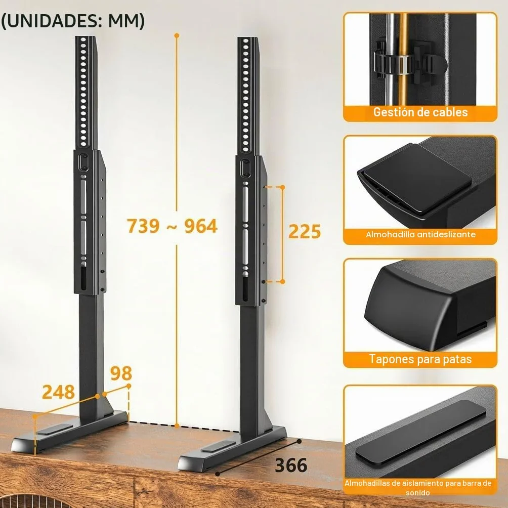 TVON Soporte de TV de Mesa con Patas de TV Ajustables en Altura, Base de Soporte de TV con Gestión de Cables para TV de 37 a 86 Pulgadas, Patas de Acero Soportan hasta 68 KG, VESA Máx 800x600mm