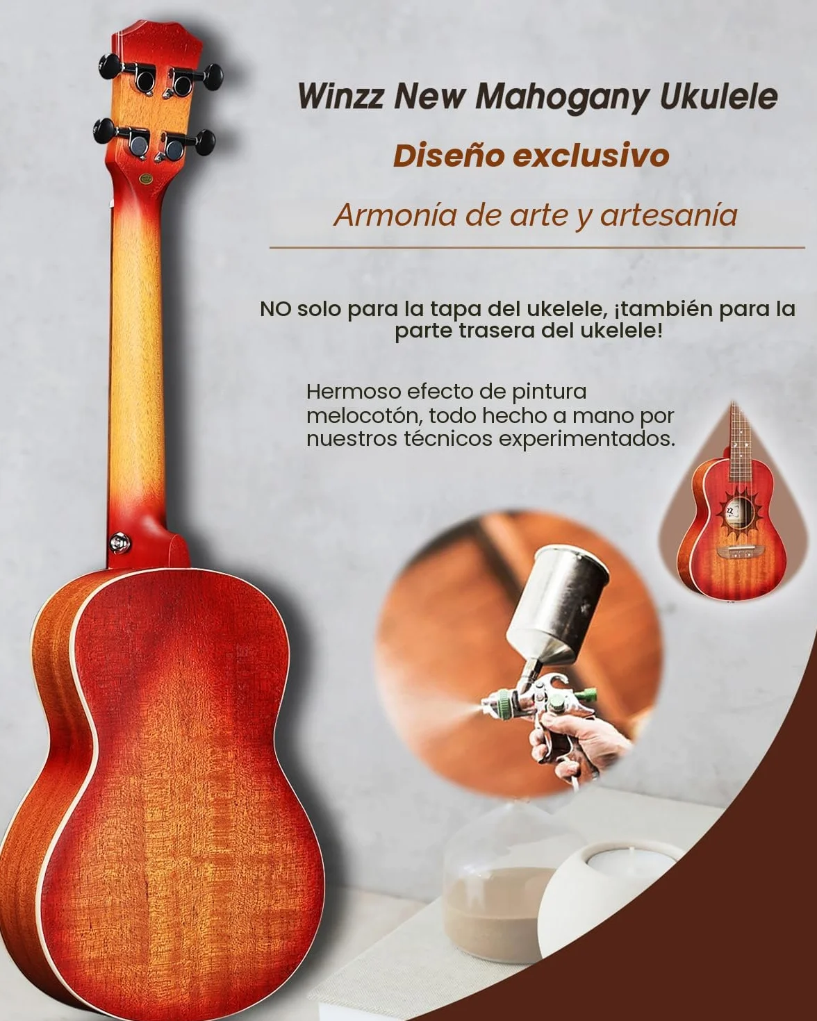 Winzz Ukulele Concierto Adulto 23 Pulgadas Principiante Set Madera De Caoba, Niños Principiantes, Ukelele Único Comprar Regalos (Cuerdas de Carbono, Mate Sunburst)