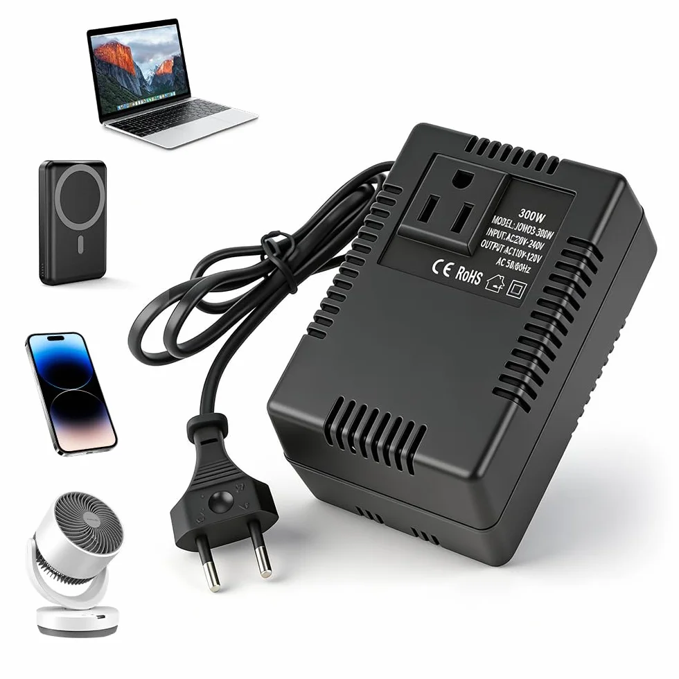 Convertidor de Voltaje 220V a 110V 300W, Convertidor de Transformador de Voltaje, Transformador Adaptador Reductor de Voltaje Adaptador Corriente de Viajetransformador Converter (Eu Plug)