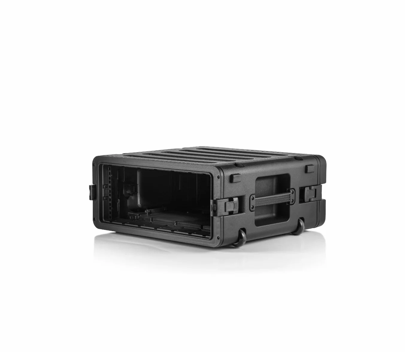 RackVault – Carcasa rígida para audio, 19 pulgadas, 4U, 480 mm, con ruedas y carro, caja apilable, montaje en rack, para aplicaciones industriales y AV/música, color negro, Negro , 19 Zoll