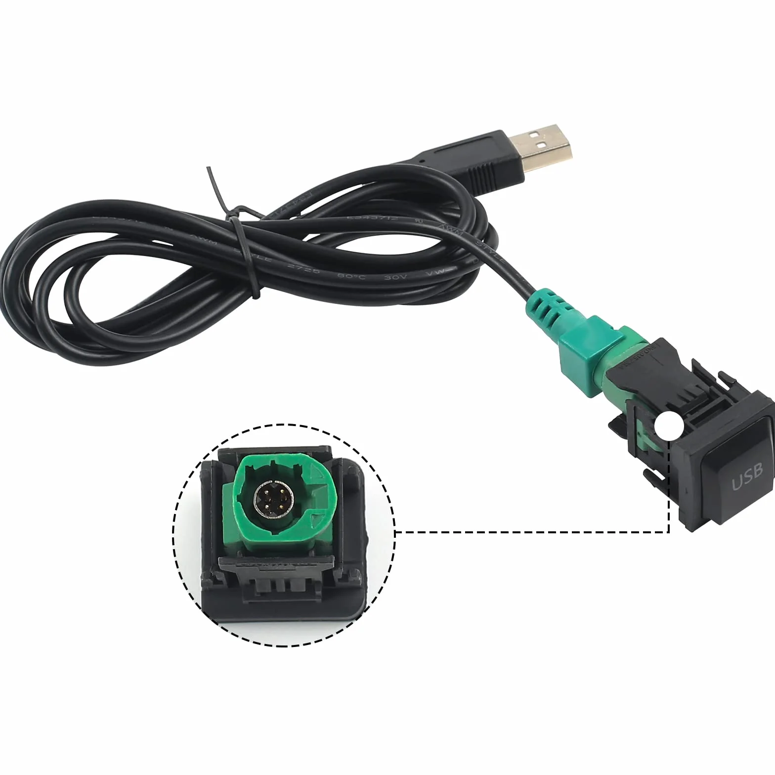 USB Cable Adaptador de Audio para Coche, Cable de Radio para Reproductor de CD, Repuesto para VW Volkswagen (130cm)