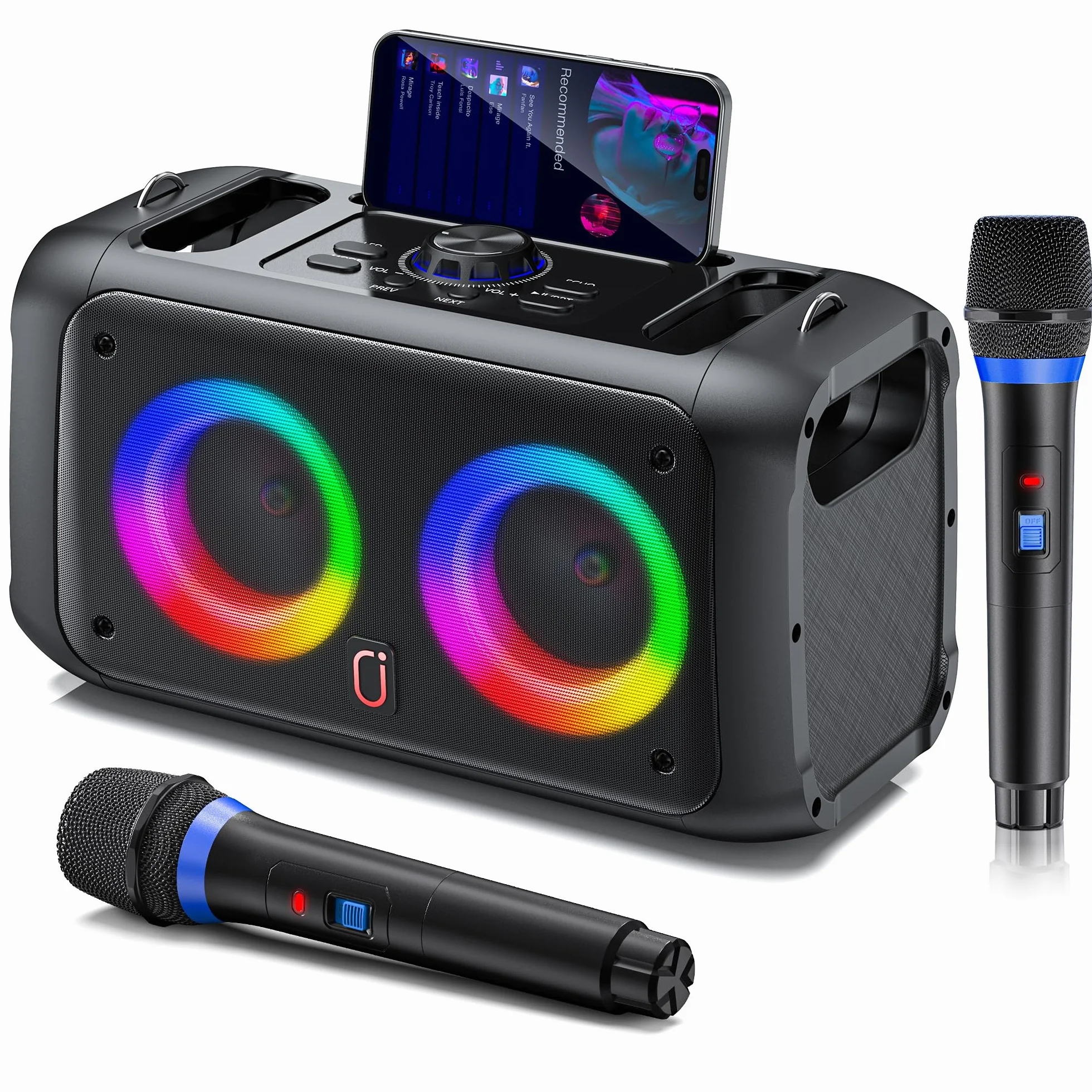 JYX Máquina de Karaoke, Karaoke 2 microfonos inalambricos, Sistema PA para Adultos con Luces LED, soporta TWS/AUX/USB/TF, Ideal para Fiestas y animaciones (T22-T)