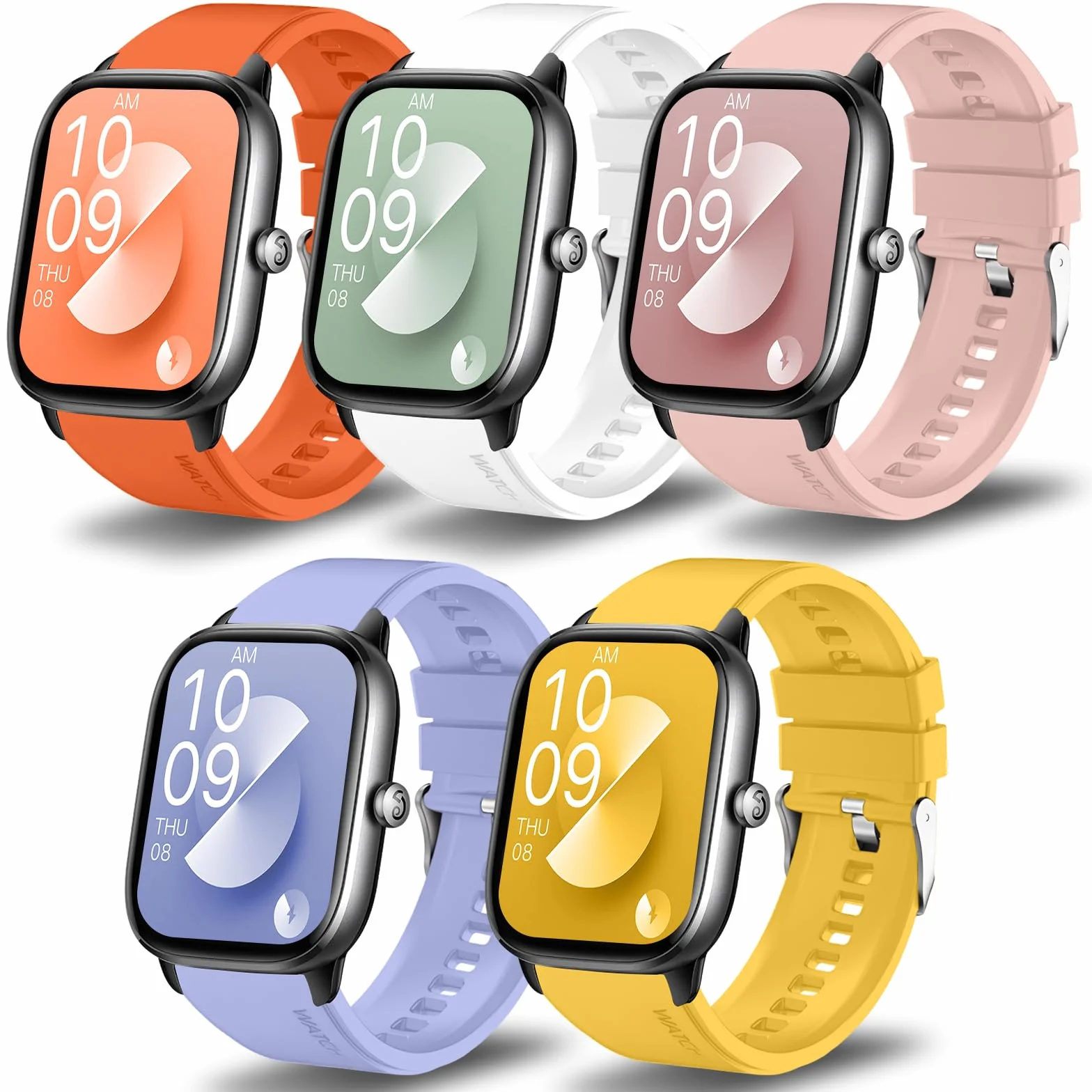 Correas 20mm Compatibles con Amazfit GTS 4, GTS 3, GTS 2, Bip 3, Bip U, Bip S, Bip - Silicona 5 Piezas