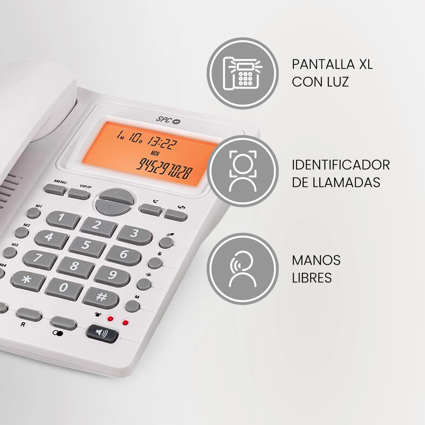 SPC Office ID 2 Teléfono Fijo Pantalla iluminada Manos Libres Identificador Llamadas Blanco