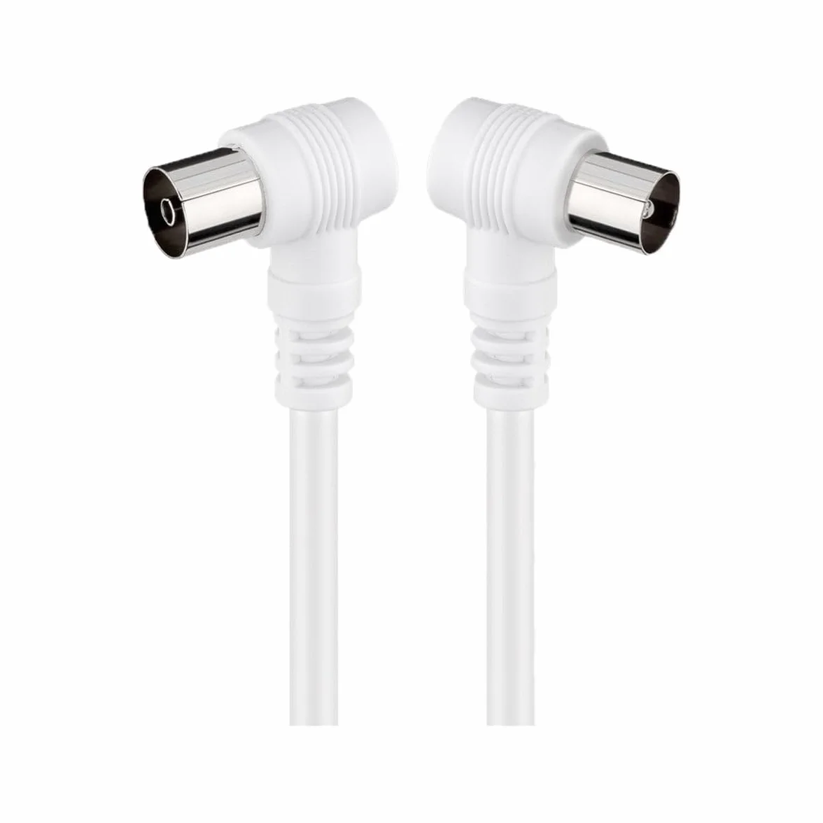 Goobay 11520 - Cable coaxial de 1.5 m/Macho y Hembra/Conector antena TV/Angulo 90 grado/Blanco