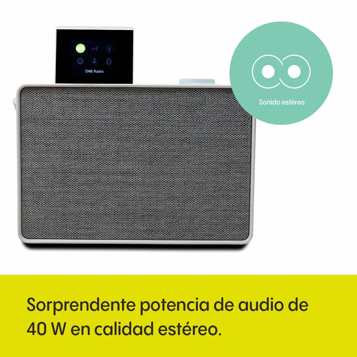 Pure Evoke Play Sistema de música versátil para Interiores y Exteriores (Radio Dab+ /FM, Radio por Internet, podcasts, Spotify Connect, Bluetooth en un Rico Sonido estéreo de 40W), Blanco algodón