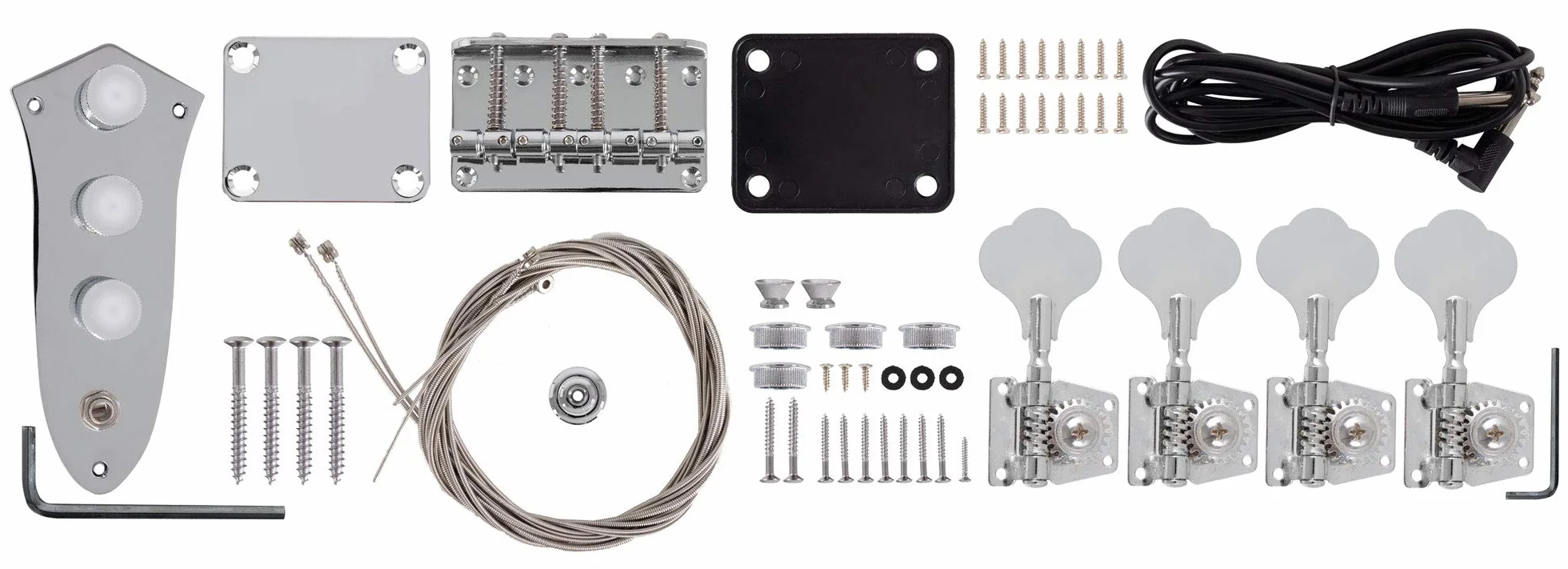 Rocktile Kit De Bajo Eléctrico JB-Style - Construye Tu Propio Bajo Eléctrico DIY en Diseño Clásico JB, 2x single coil, mástil atornillado, cuerpo sin tratar para lacar