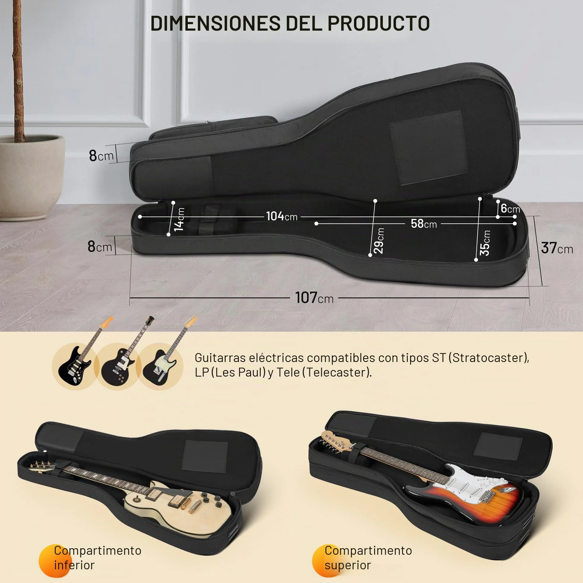 CAHAYA Bolsa para Doble Guitarra Eléctrica: Funda Suave Premium con Acolchado de 18 mm Compatible con ST (Stratocaster), LP (Les Paul) y Tele (Telecaster) con Bandas Reflectantes, Modelo CY00378-1