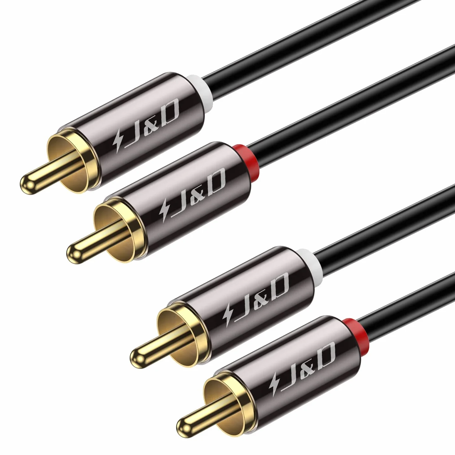 J&D Cable RCA de 3 m, Chapado en Oro, Audio Estéreo 2 x 2 Cinch, Macho a Macho