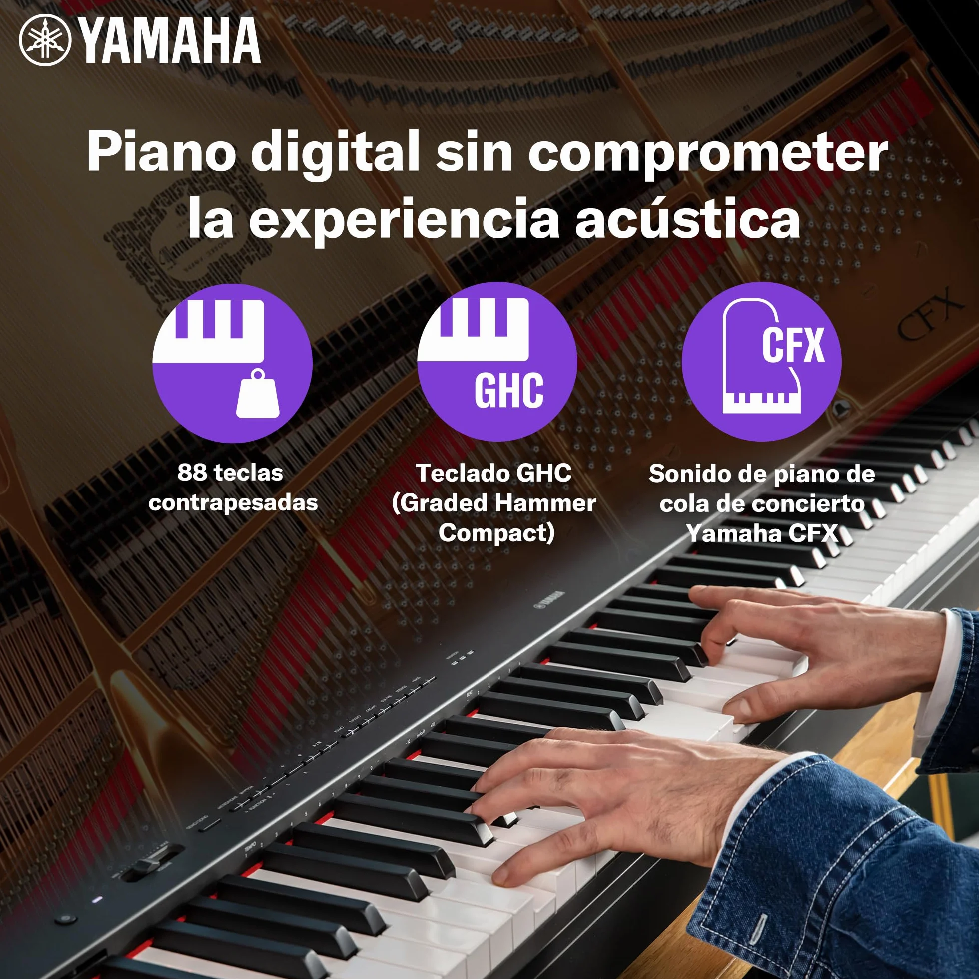 Yamaha P-225 piano digital ligero y portátil, con teclado Graded Hammer Compact, 88 teclas y 24 voces de instrumentos, negro